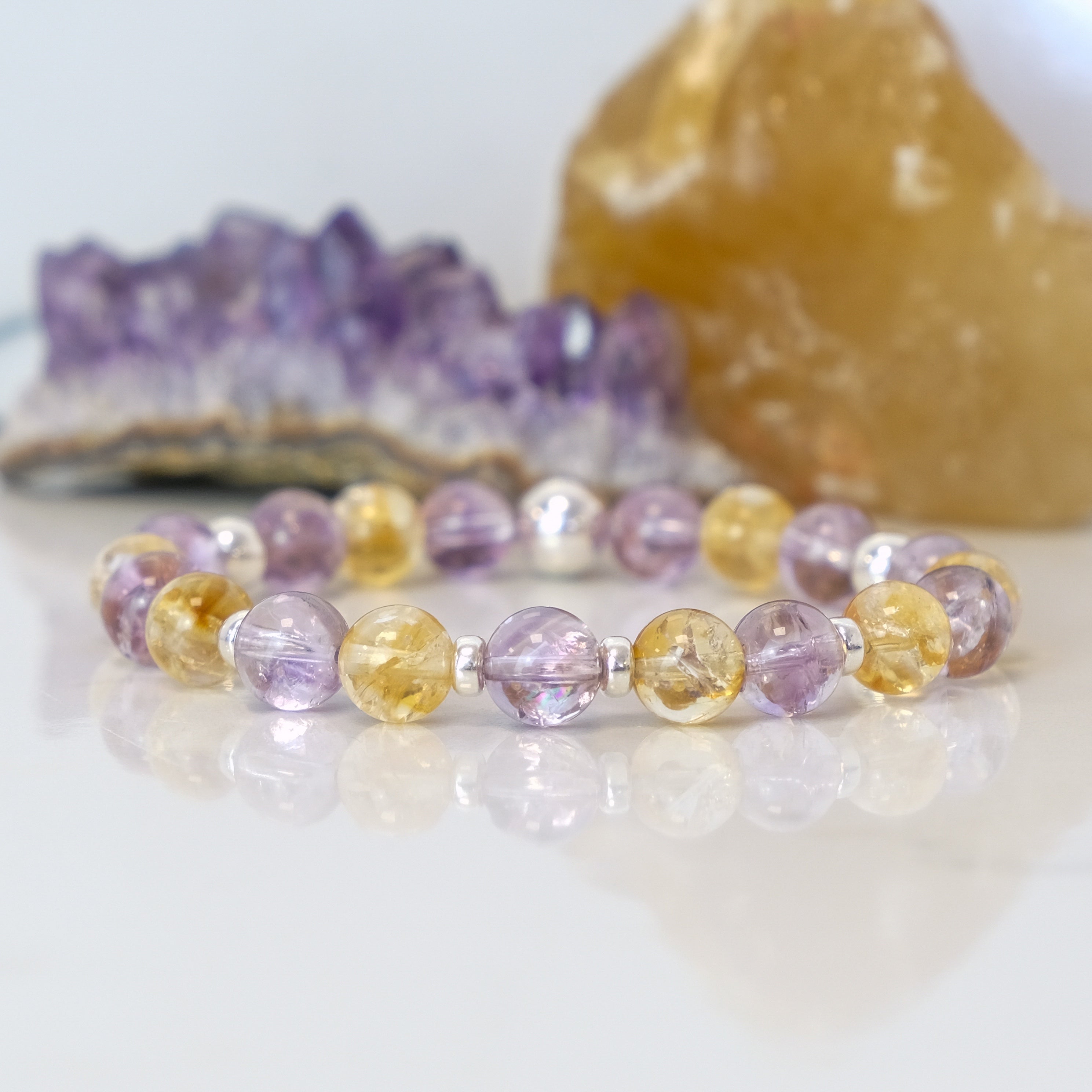 Amethyst and Citrine gemstone bracelet with 925 sterling silver accessories