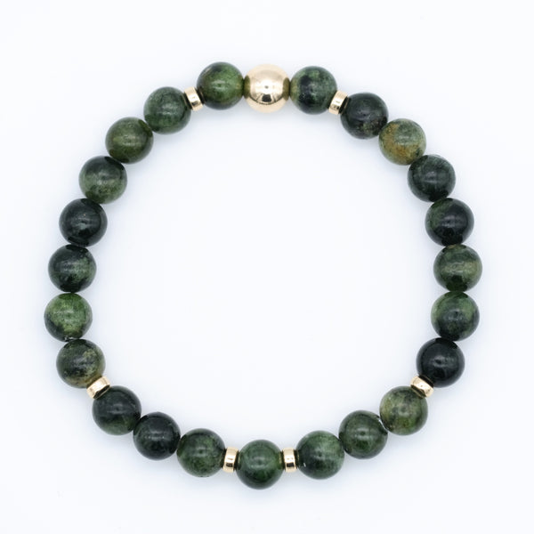 Diopside gemstone bracelet with gold filled accessories from above