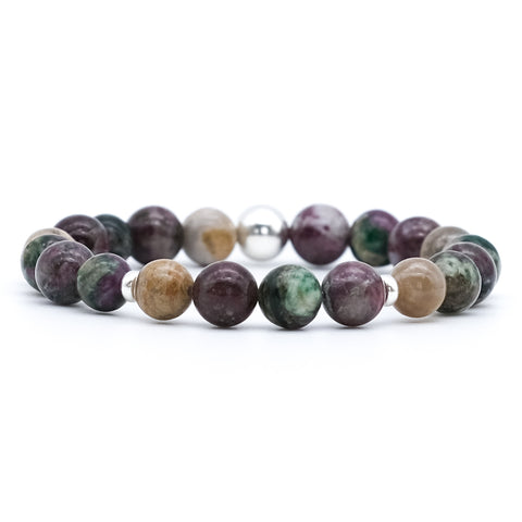 Tourmaline, silver leaf and green lepidolite gemstone bracelet with 925 sterling silver accessories