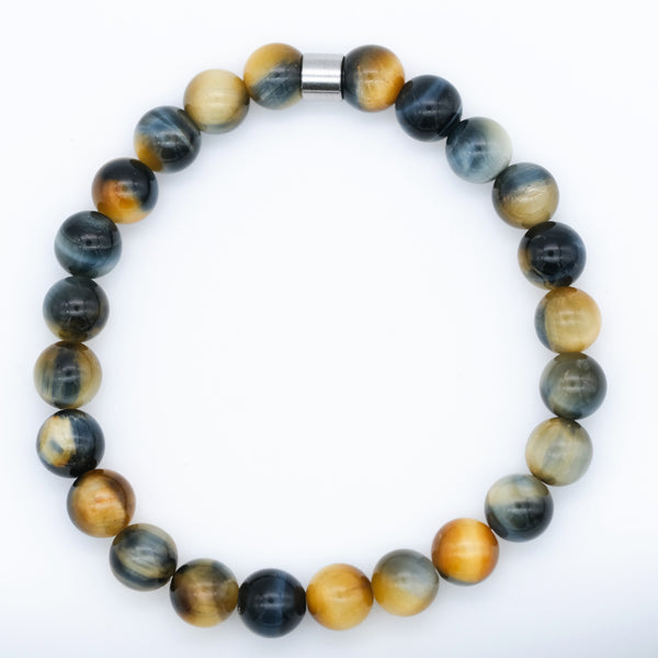 Dream tiger eye gemstone bracelet with stainless steel accessory from above