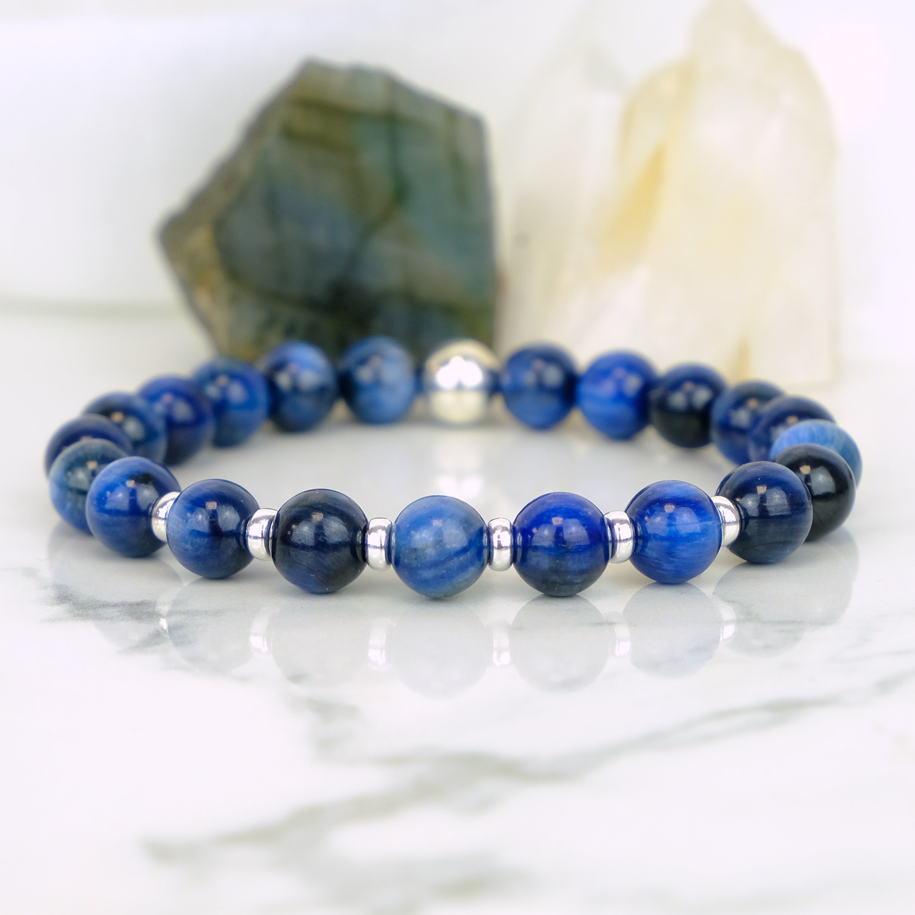 Kyanite gemstone bracelet with Silver accents 