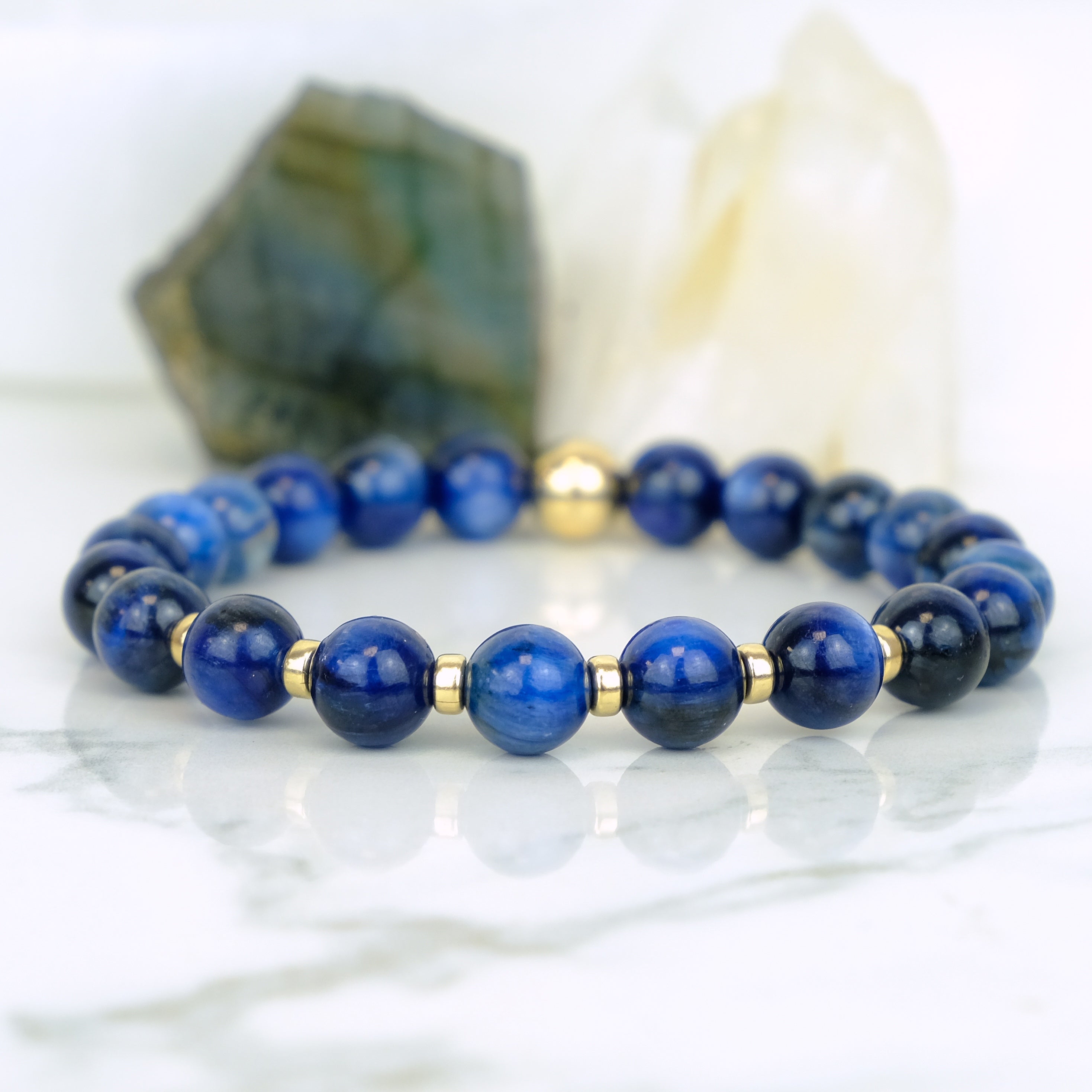 Kyanite gemstone bracelet with Gold accents 