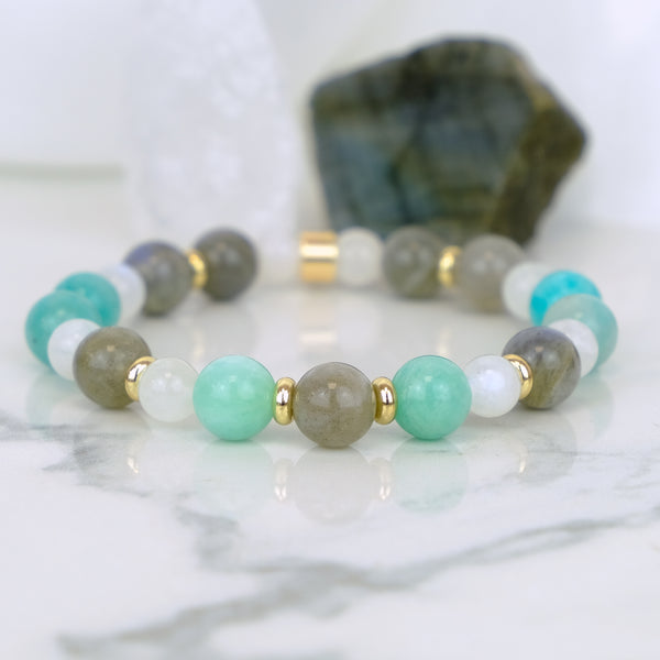 MOONSTONE LABRADORITE & AMAZONITE ENERGY GEMSTONE BRACELET