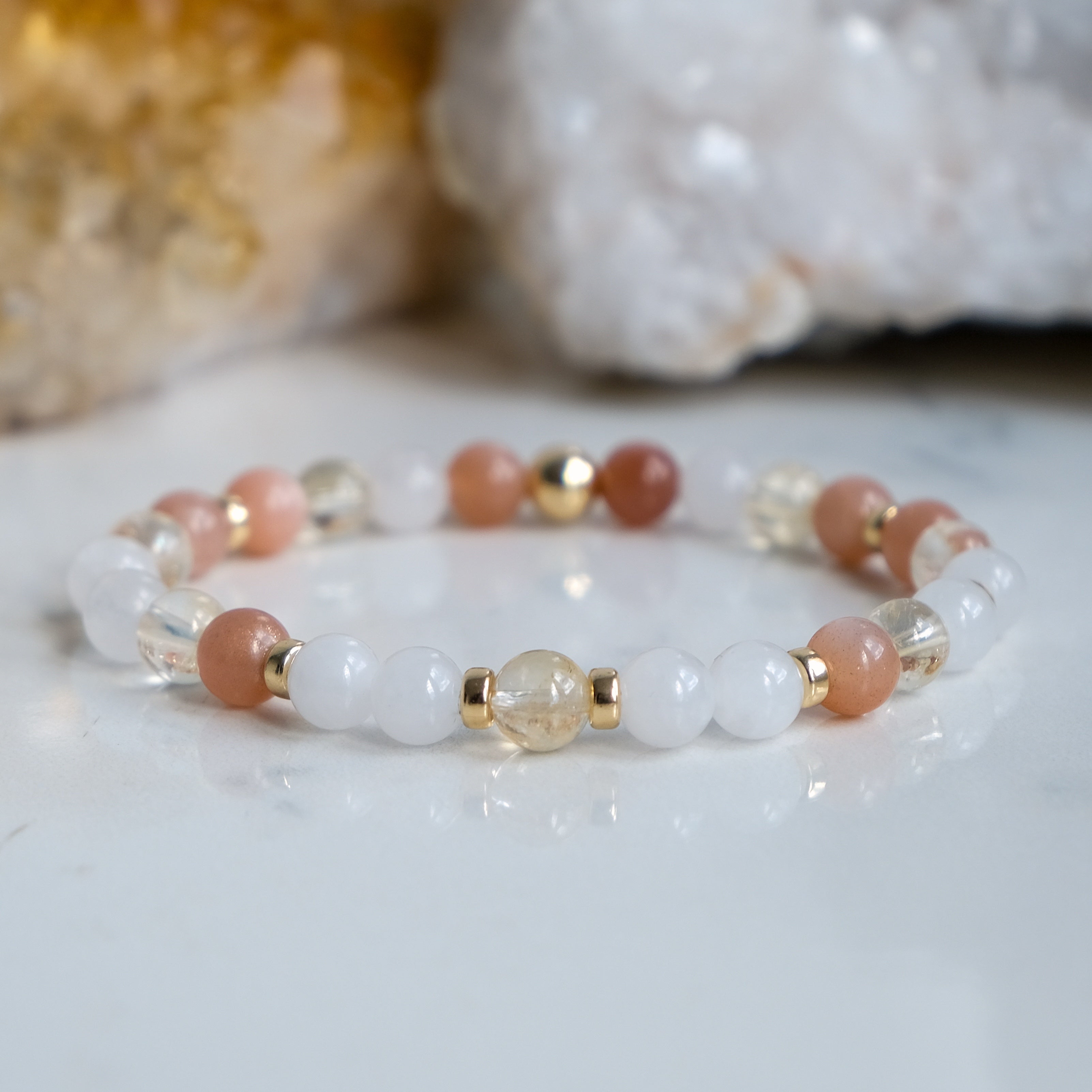 6mm White Jade Citrine and Sunstone Energy Gemstone Bracelet