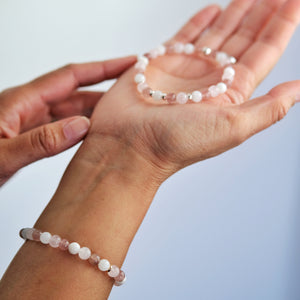 6mm moonstone, strawberry quartz and rose quartz energy gemstone crystal healing bracelet.
