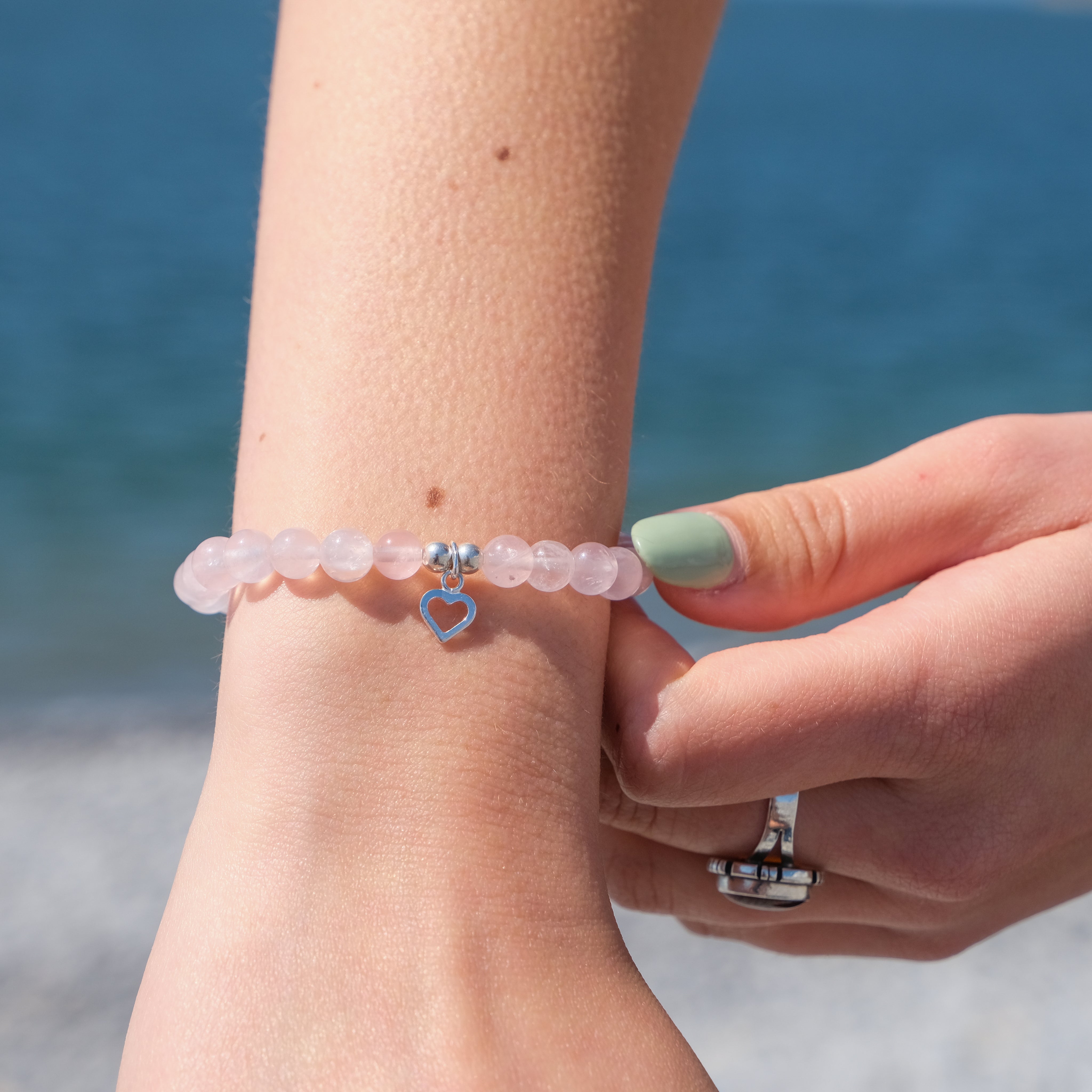 Rose Quartz Energy Gemstone Bracelet with Charm - Main Image