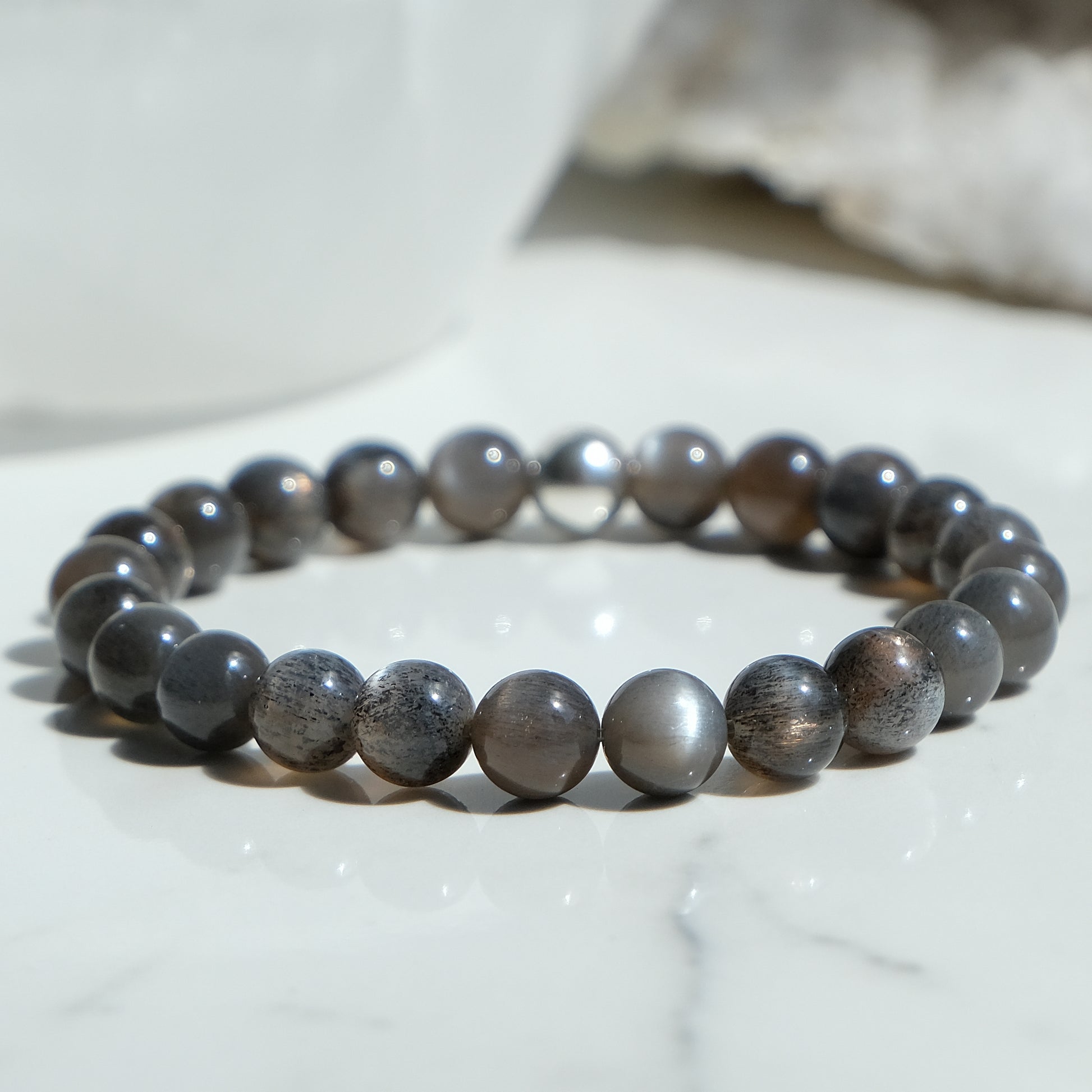 A Black Moonstone gemstone bracelet with 925 sterling silver feature bead