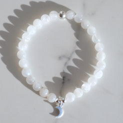 6mm moonstone gemstone bracelet with silver moon charm