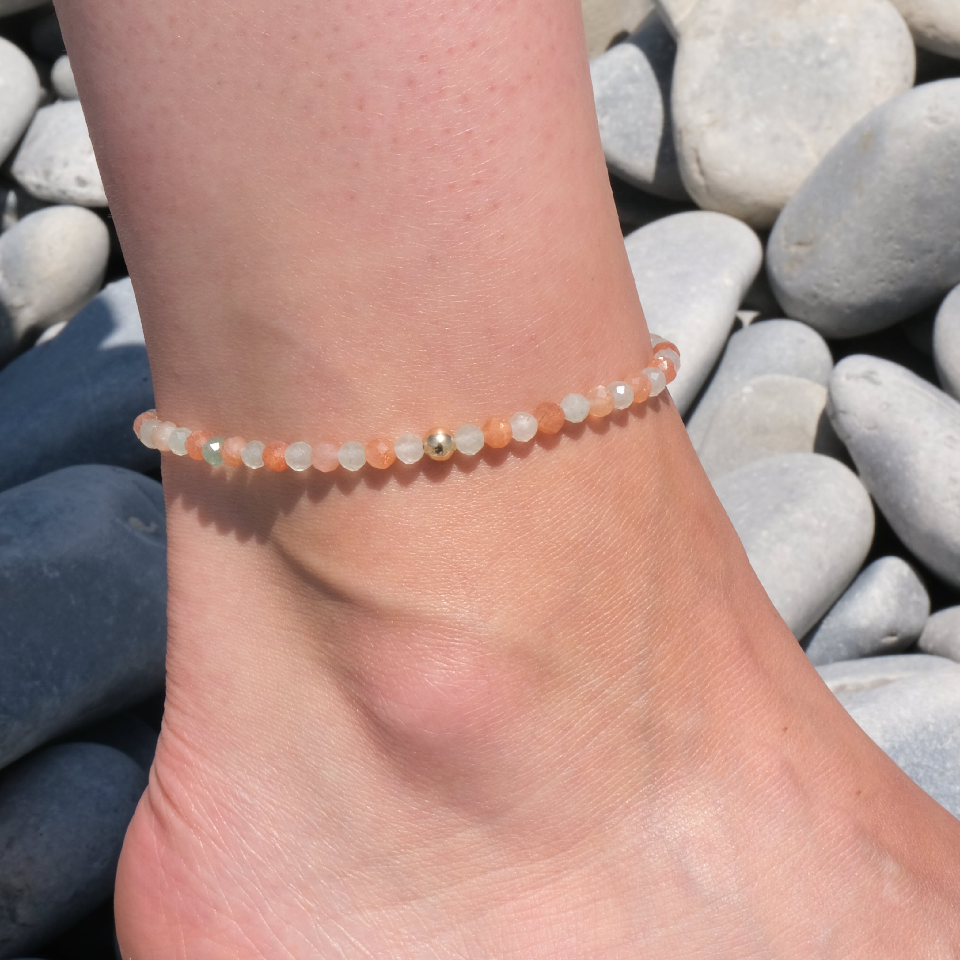 Aventurine and sunstone faceted crystal anklet