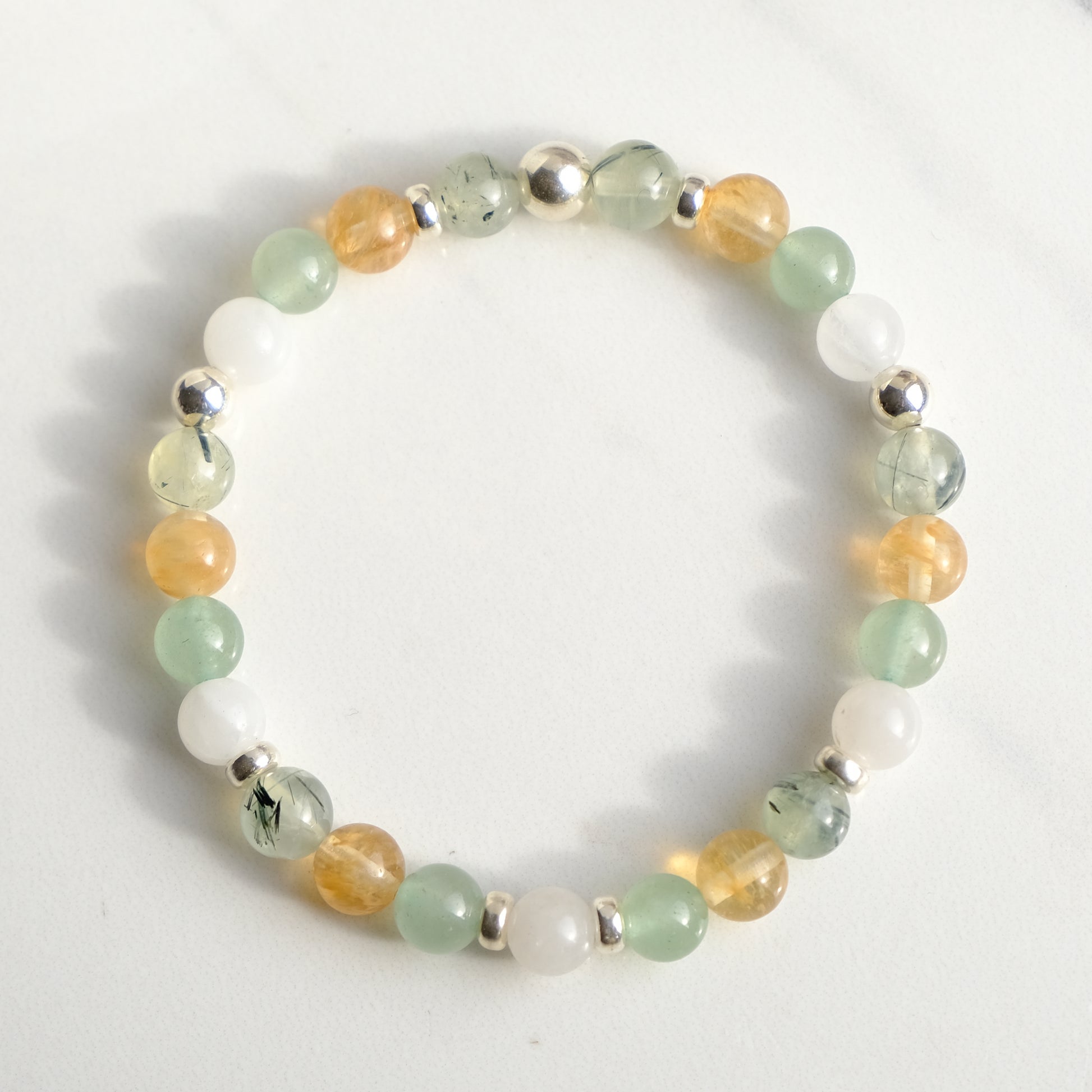 Renewal gemstone bracelet with silver accessories from above
