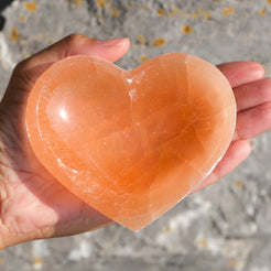 Peach heart shaped selenite crystal charging bowl