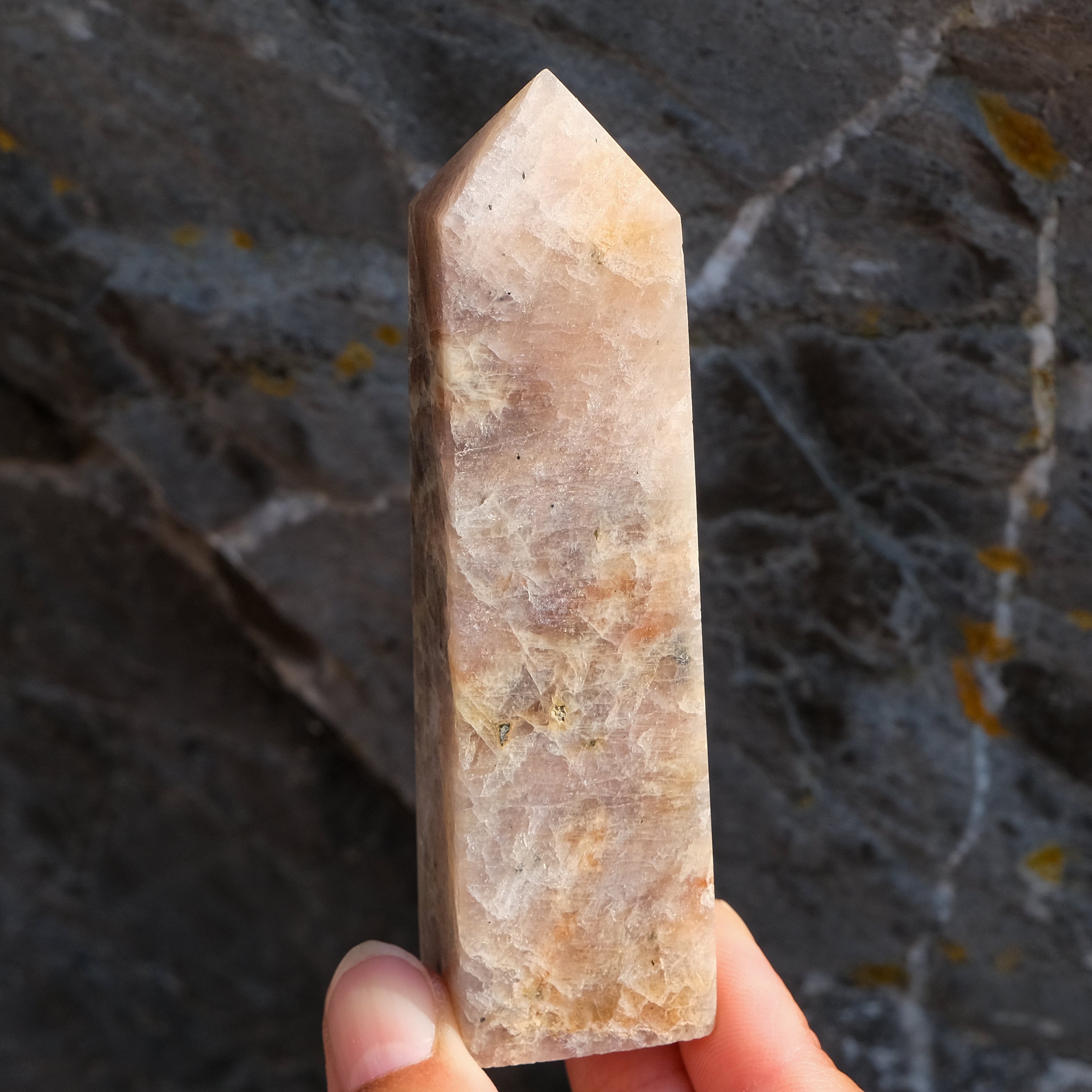 Moonstone and sunstone crystal tower