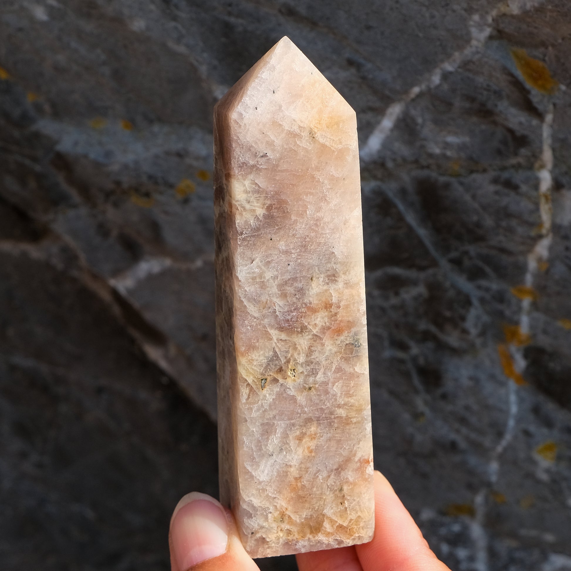 Moonstone and sunstone crystal tower