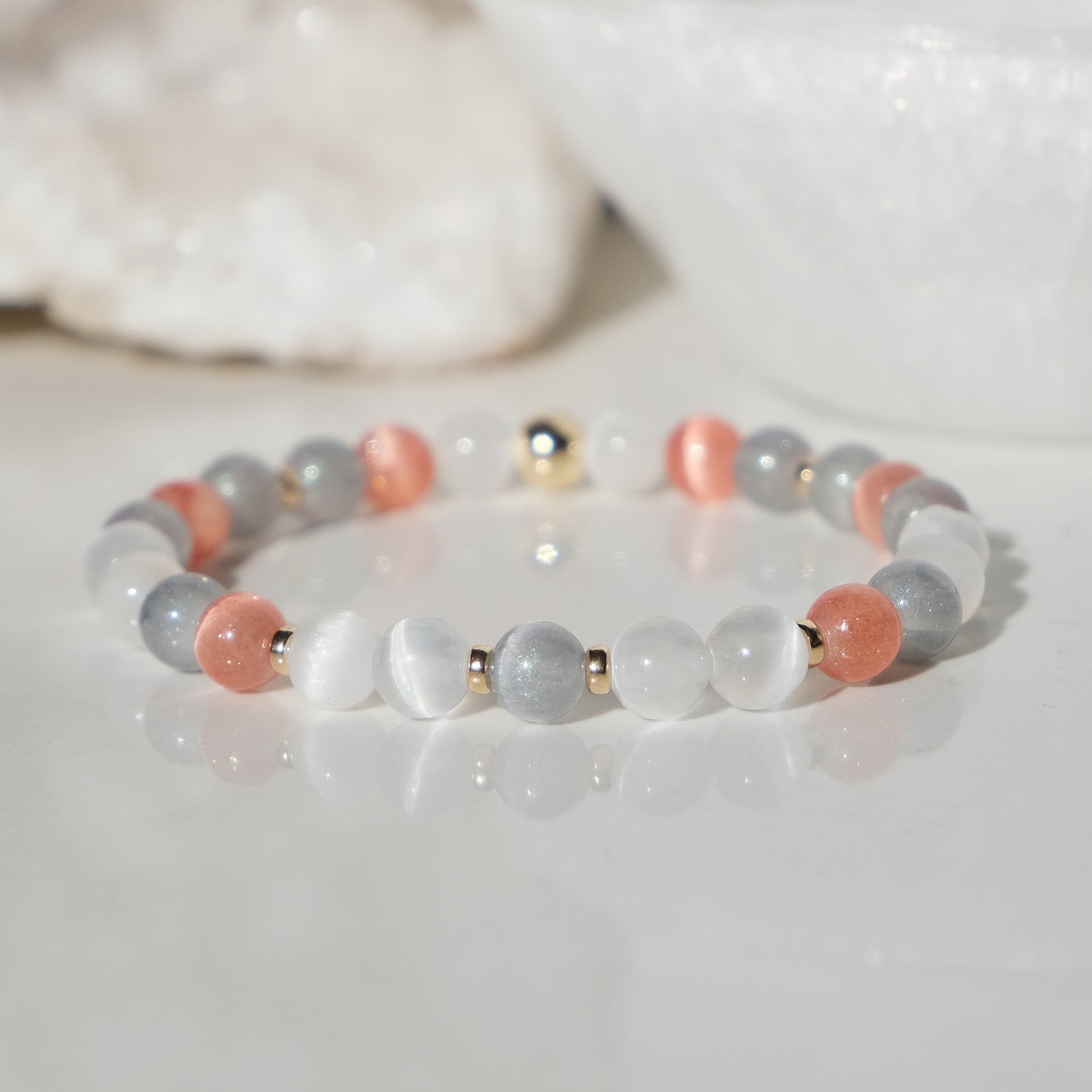 Selenite purity bracelet with gold accessories