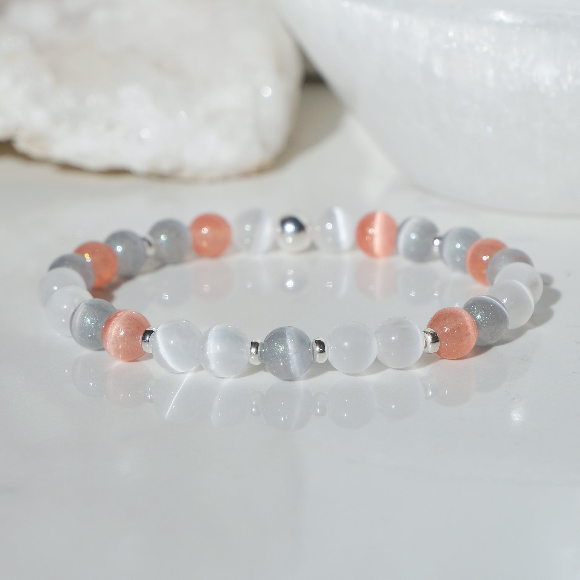 Selenite purity bracelet with silver accessories