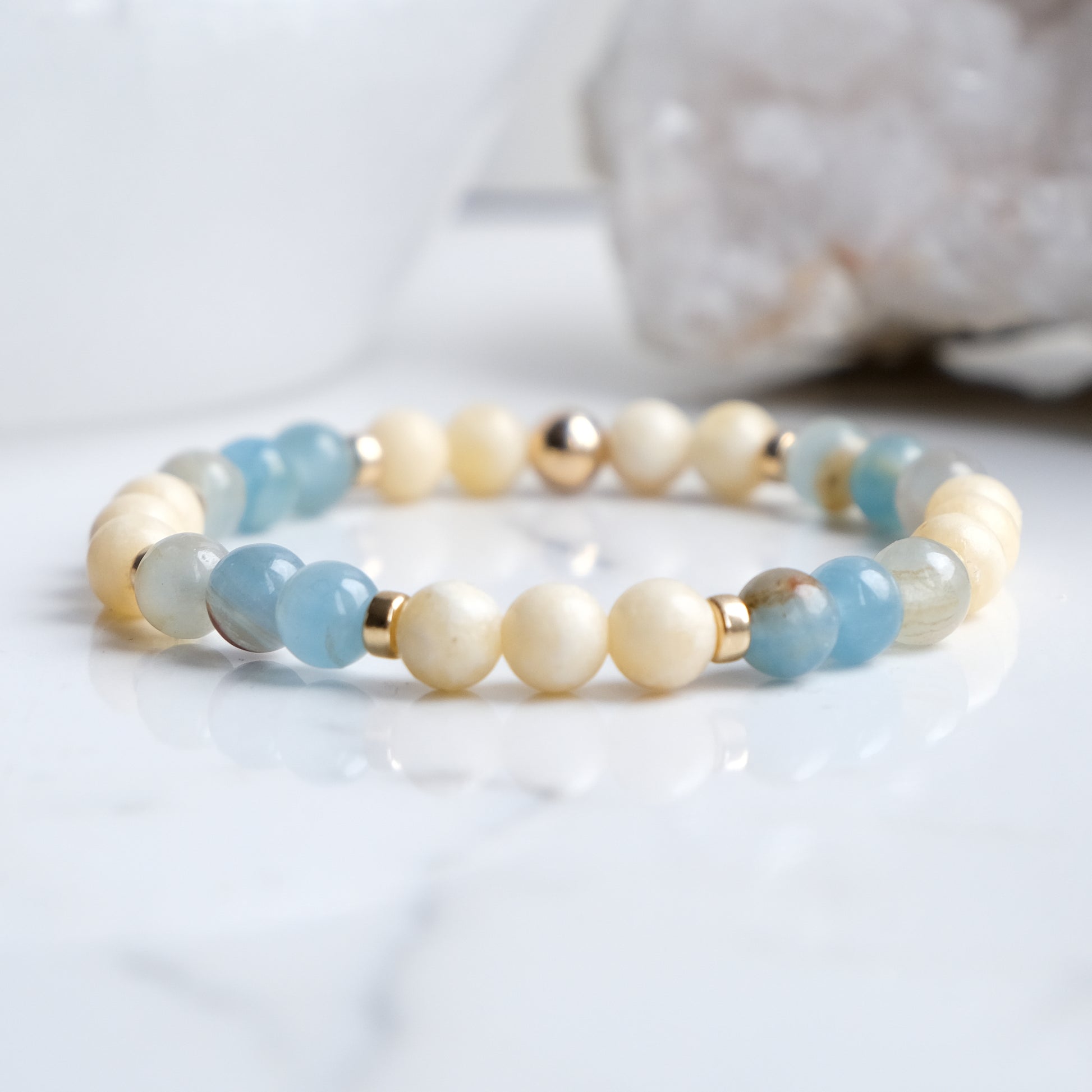 6mm yellow and blue calcite gemstone bracelet