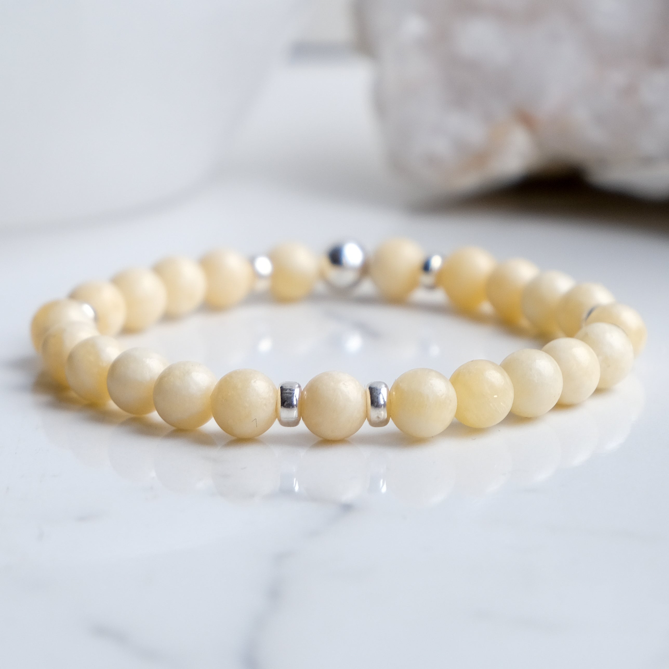 6mm yellow calcite gemstone bracelet with silver accessories