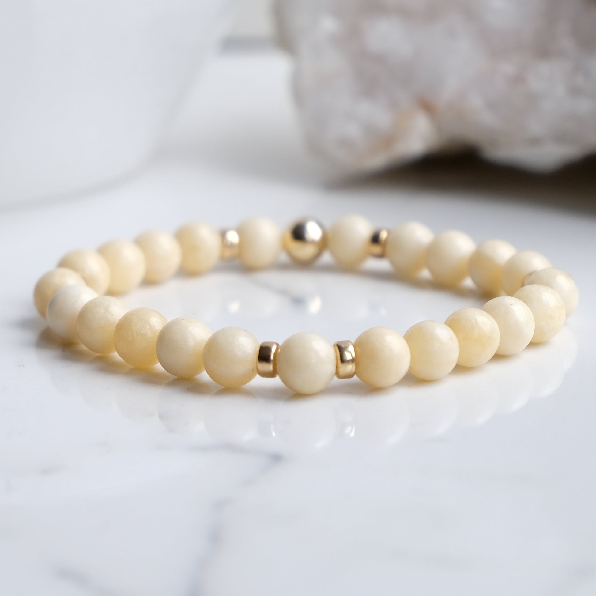 6mm yellow calcite gemstone bracelet with gold accessories
