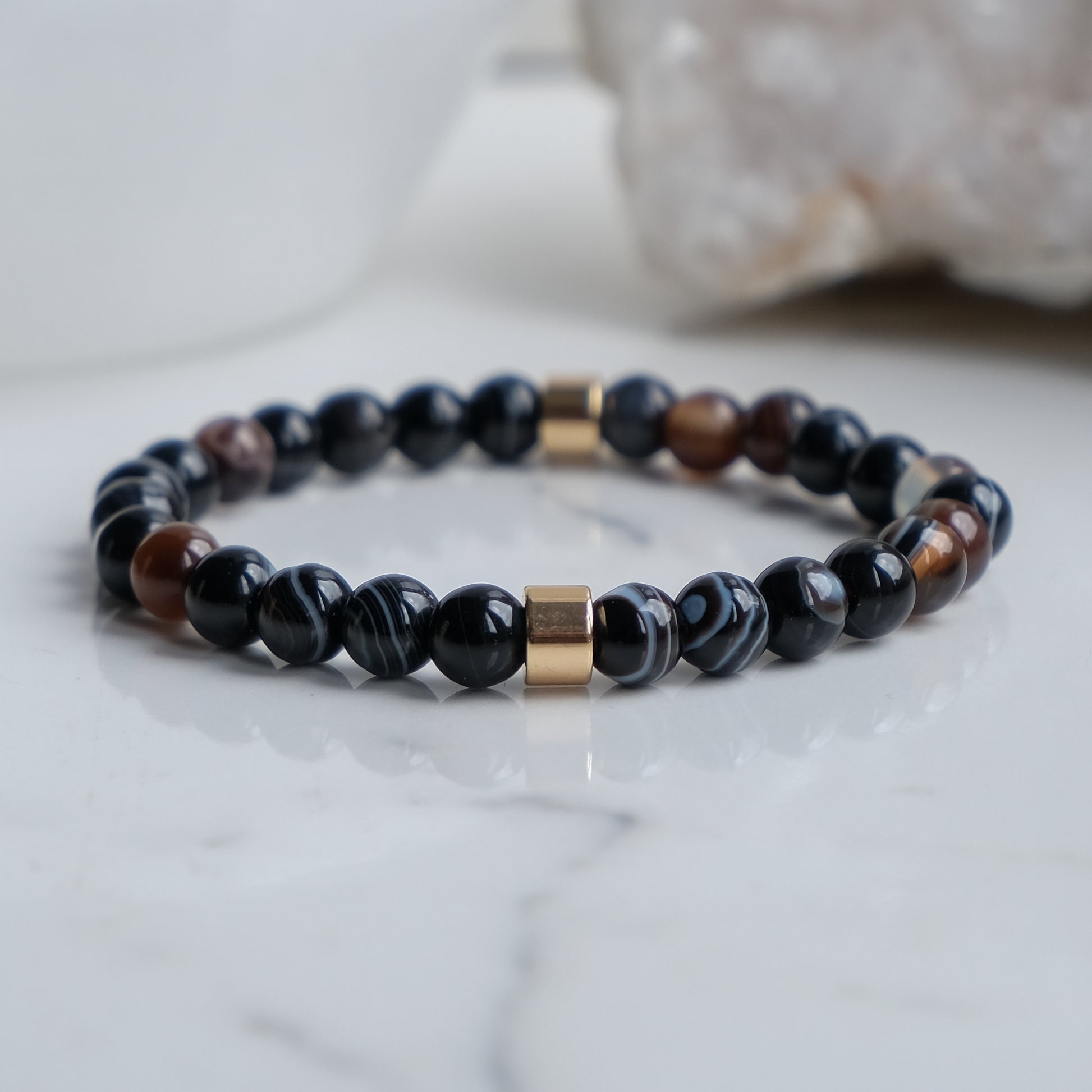 6mm sulemani hakik gemstone bracelet with gold accessories