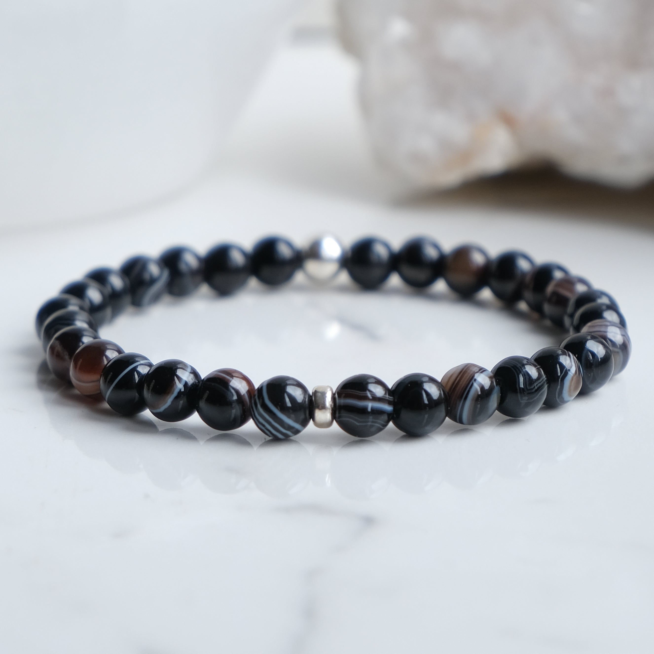 6mm sulemani hakik gemstone bracelet with silver accessories