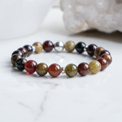 Garnet gemstone bracelet with silver accessories