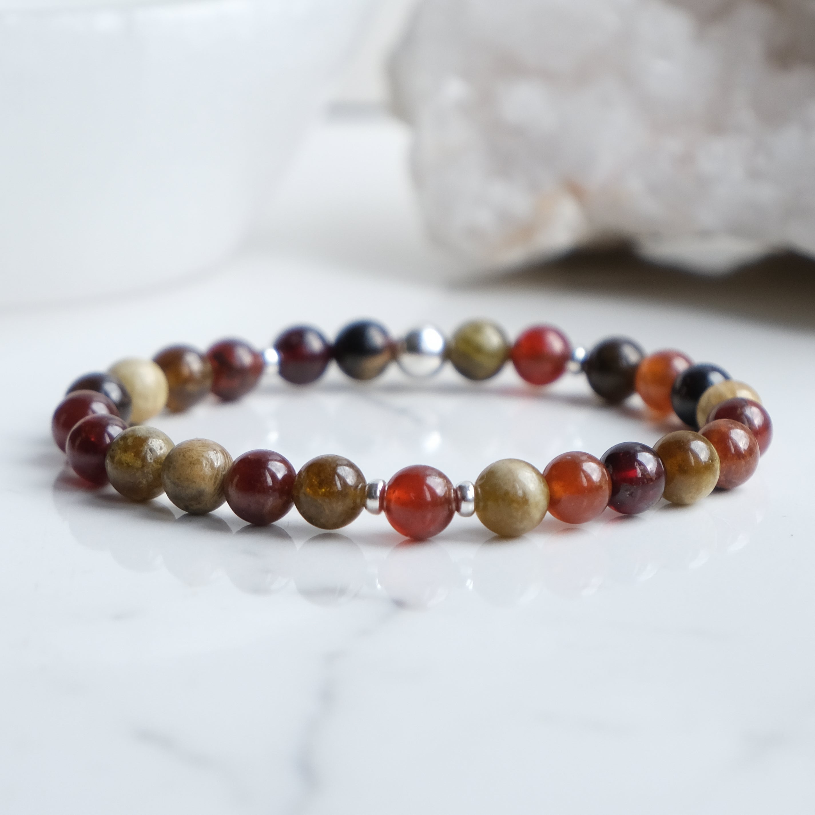 6mm Garnet gemstone bracelet with silver accessories