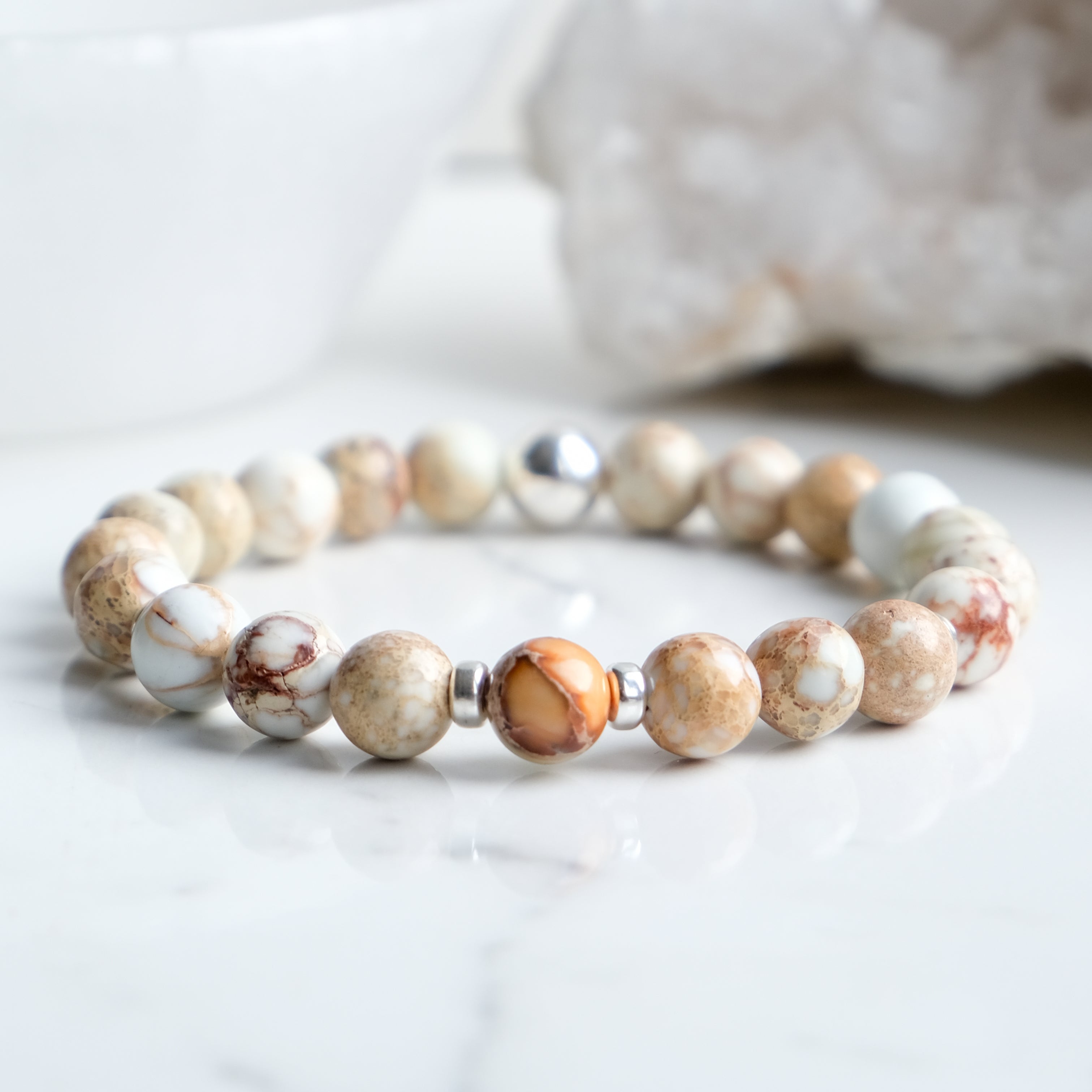 Imperial Jasper gemstone bracelet with silver accessories