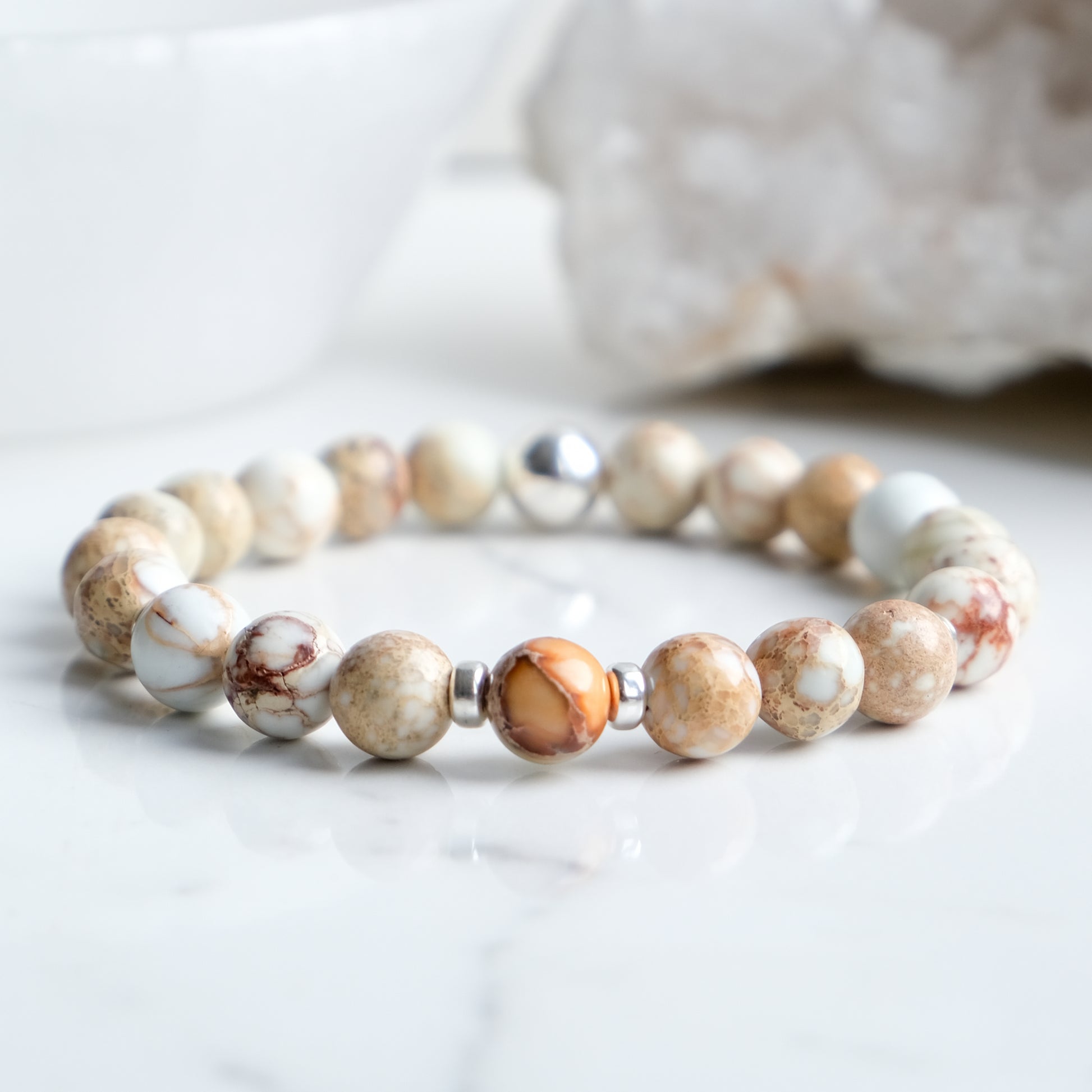 Imperial Jasper gemstone bracelet with silver accessories