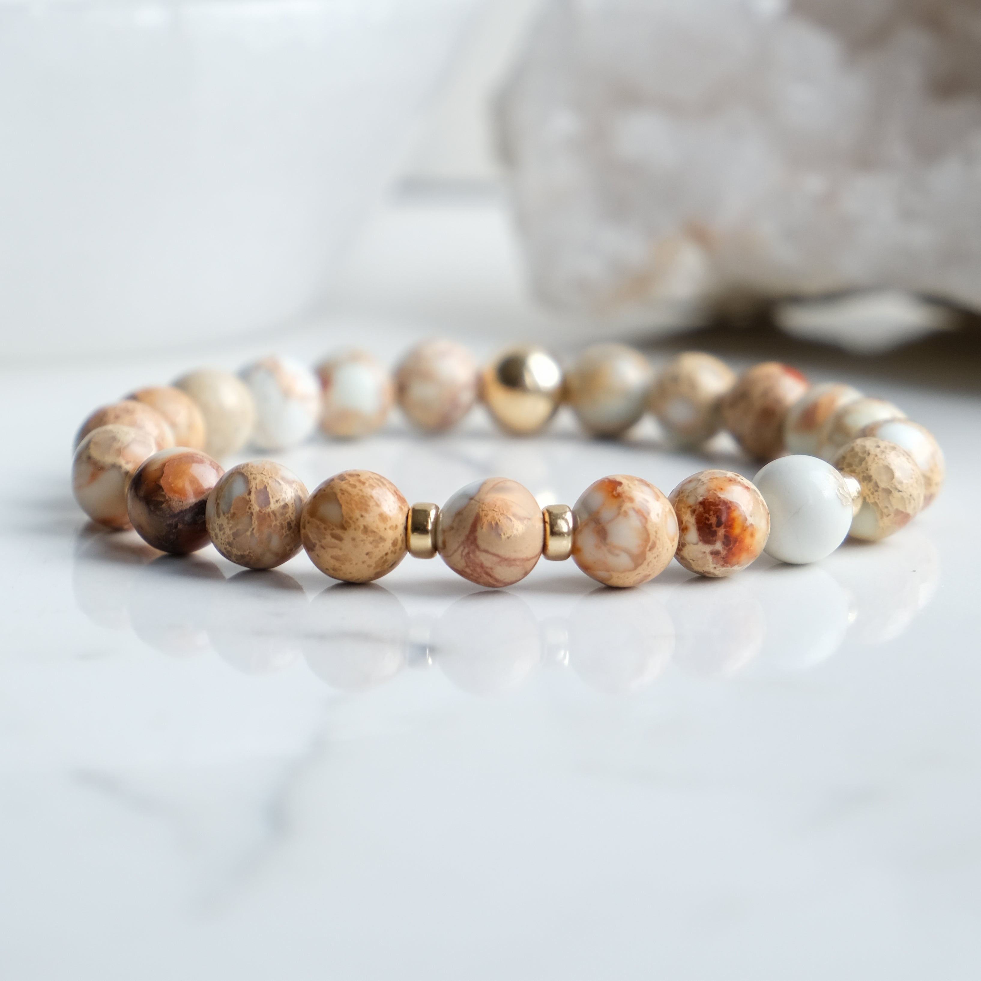Imperial Jasper gemstone bracelet with gold accessories