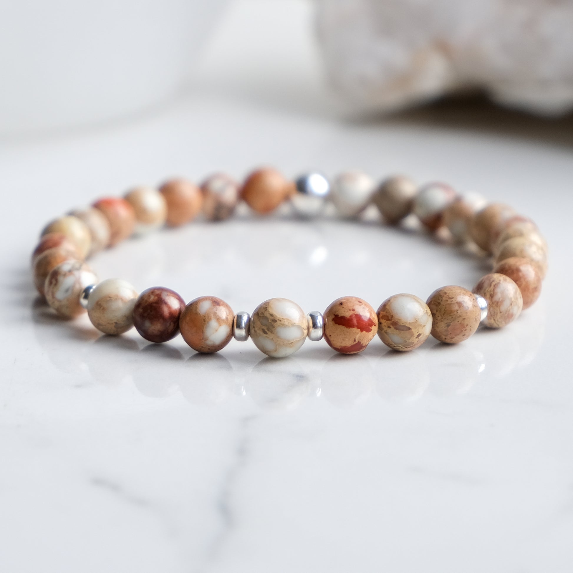 6mm Imperial Jasper gemstone bracelet with silver accessories