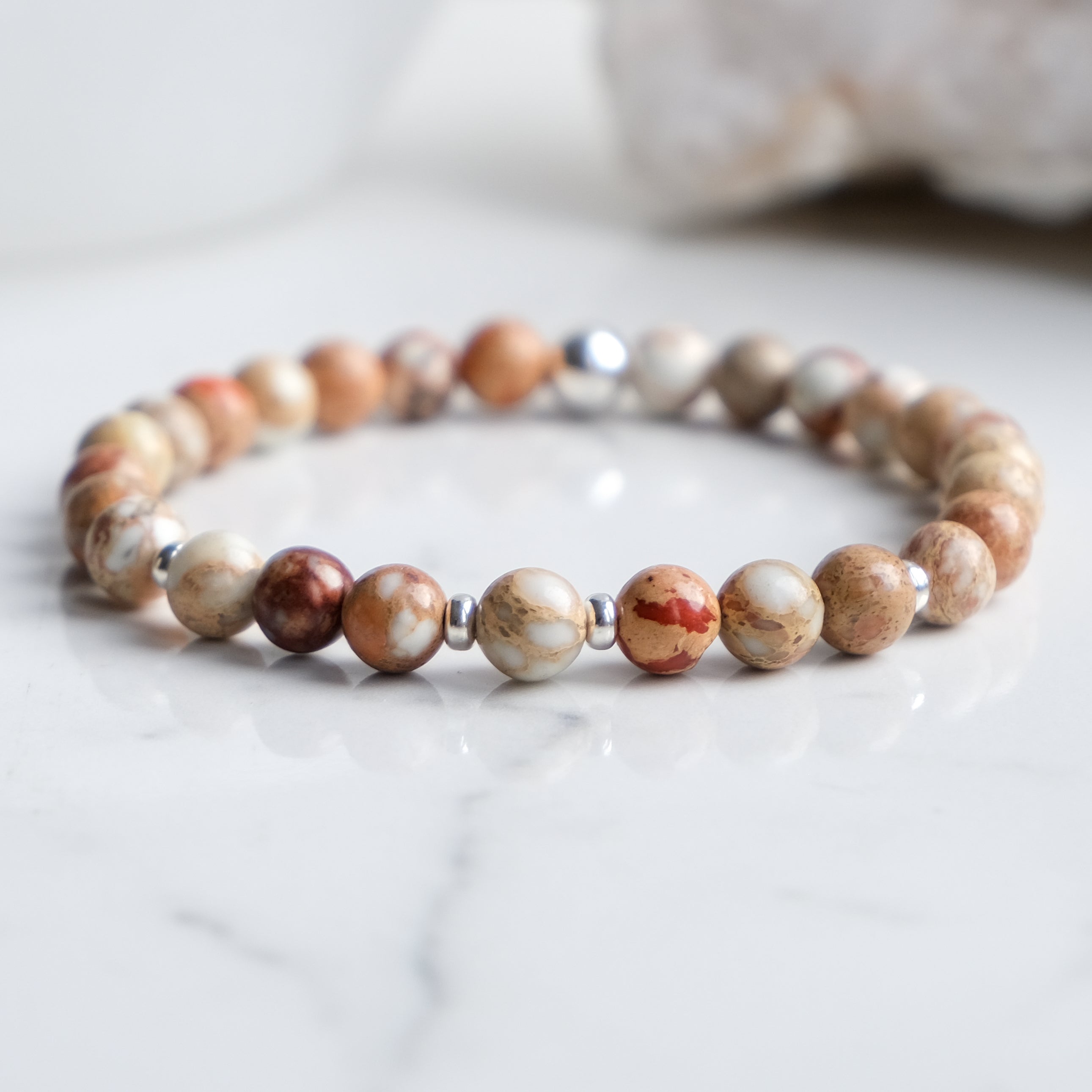 6mm Imperial Jasper gemstone bracelet with silver accessories