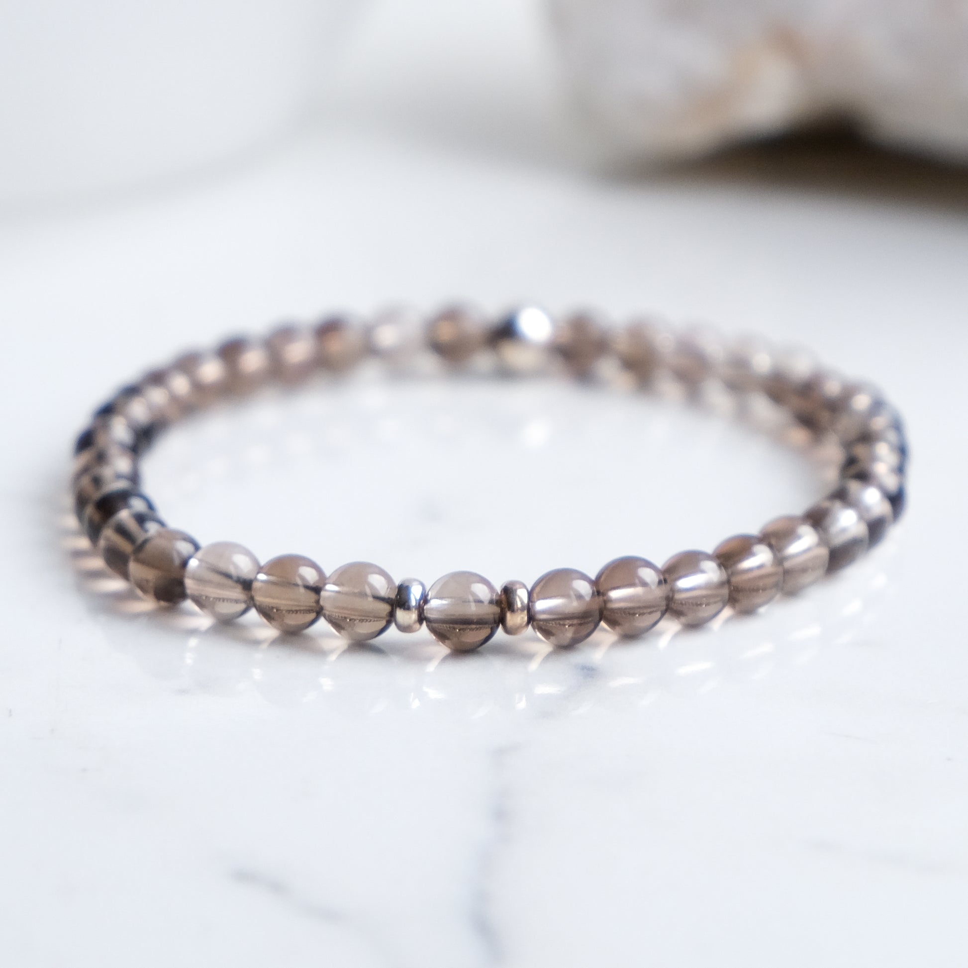4mm smoky quartz gemstone bracelet with silver accessories