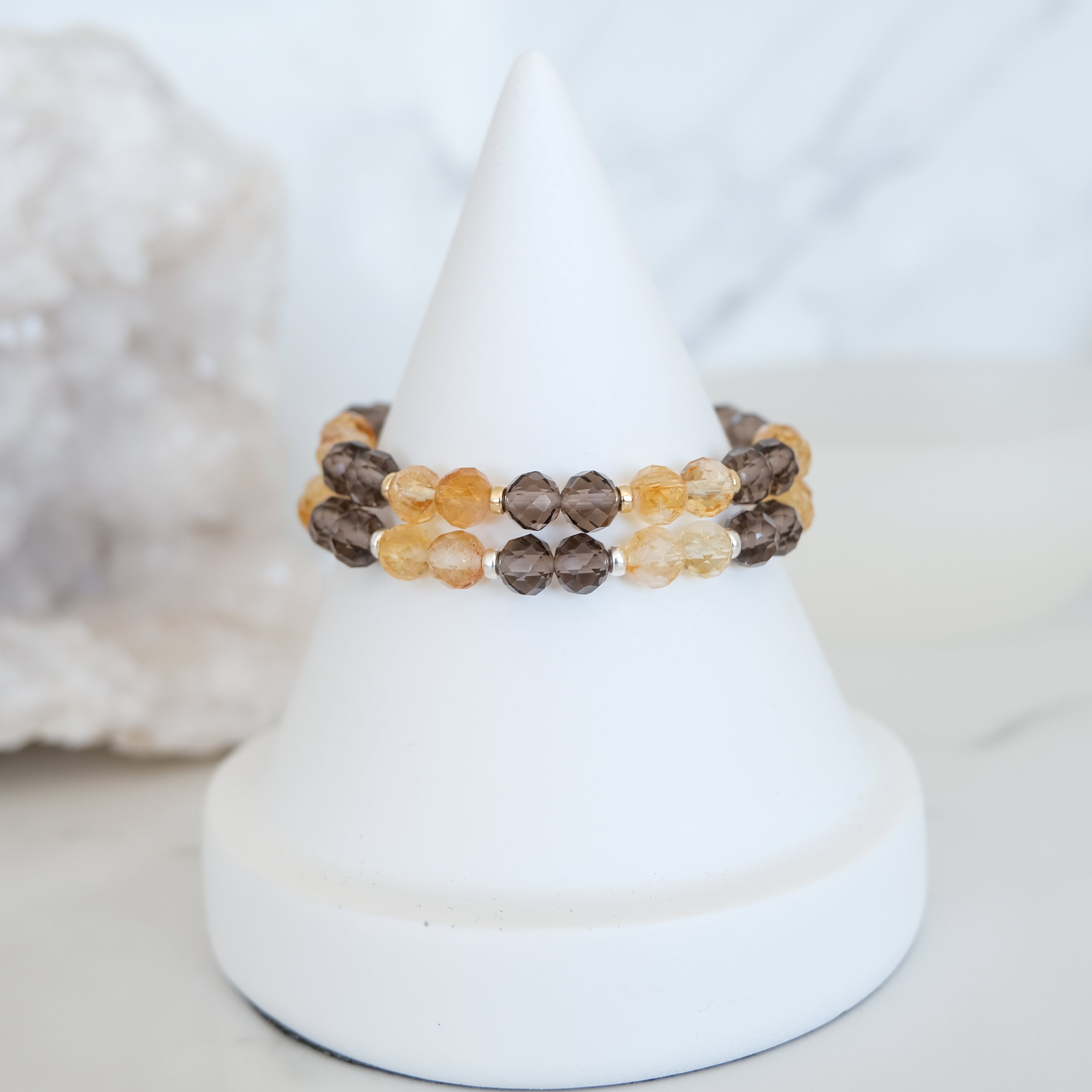 Citrine and Ice obsidian faceted crystal bracelets
