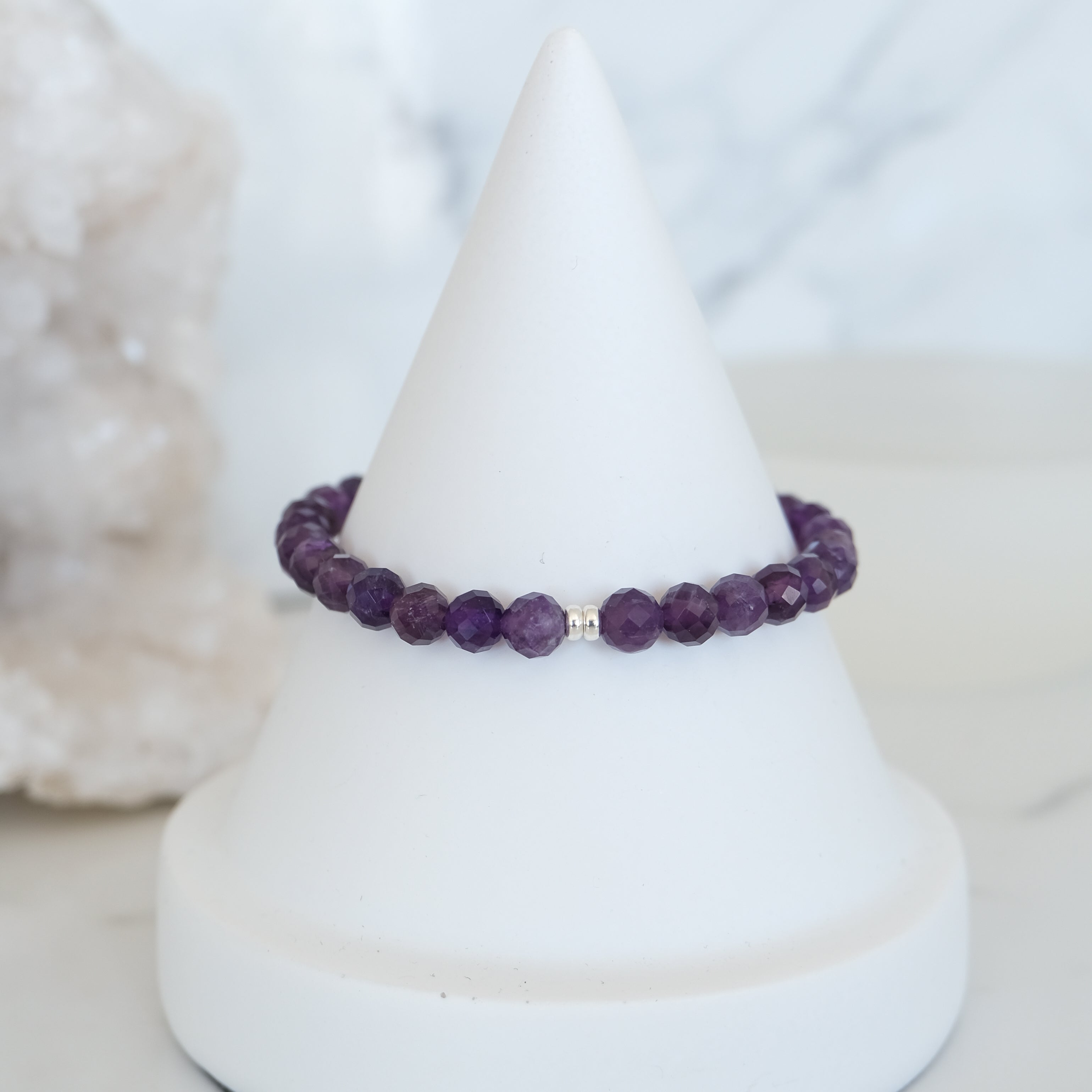 Faceted amethyst crystal bracelets in silver