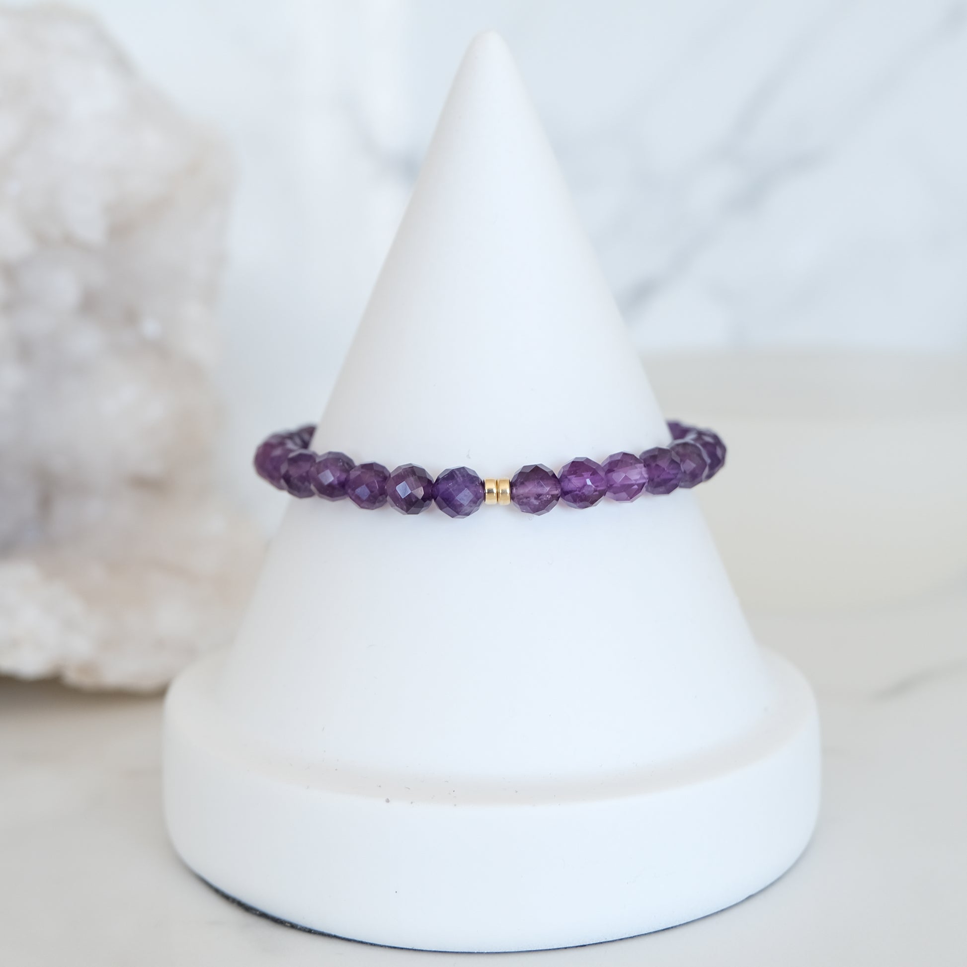 Faceted amethyst crystal bracelets in gold
