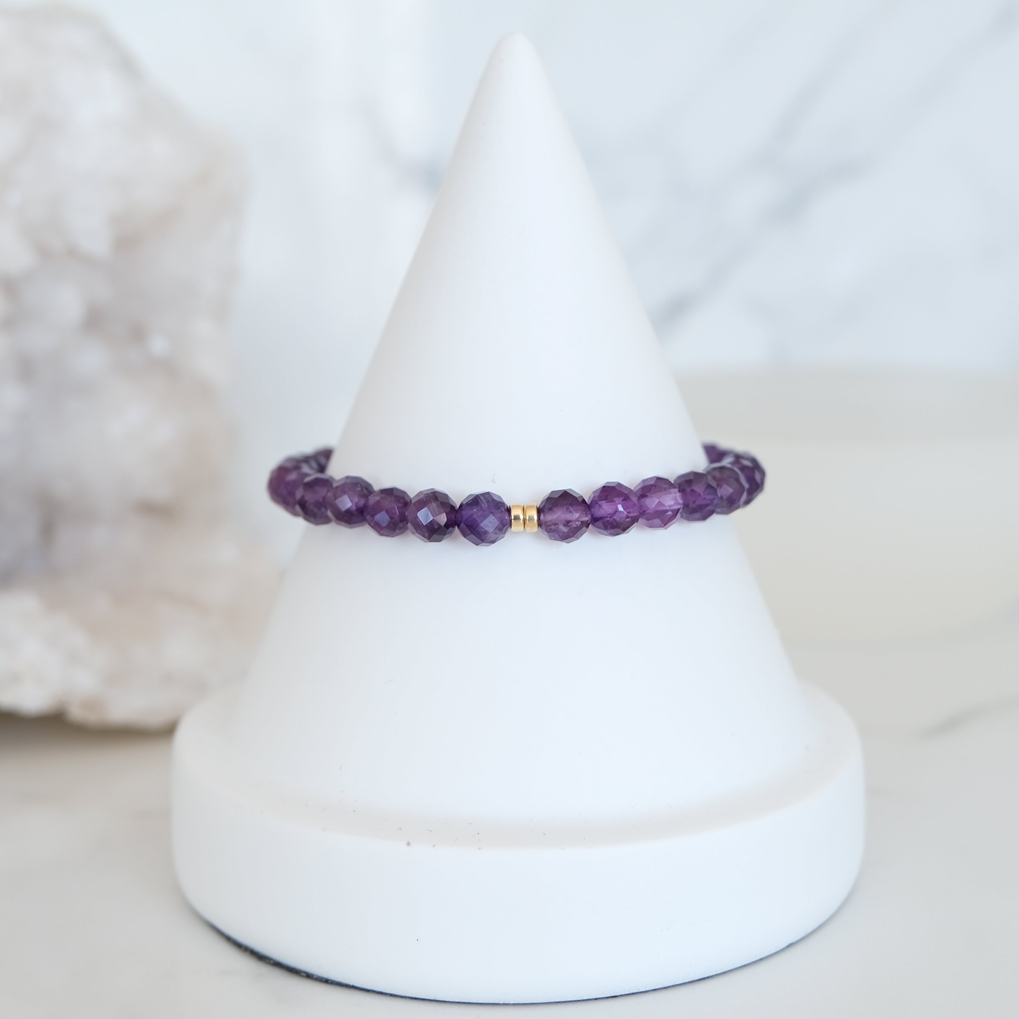 Faceted amethyst crystal bracelets in gold