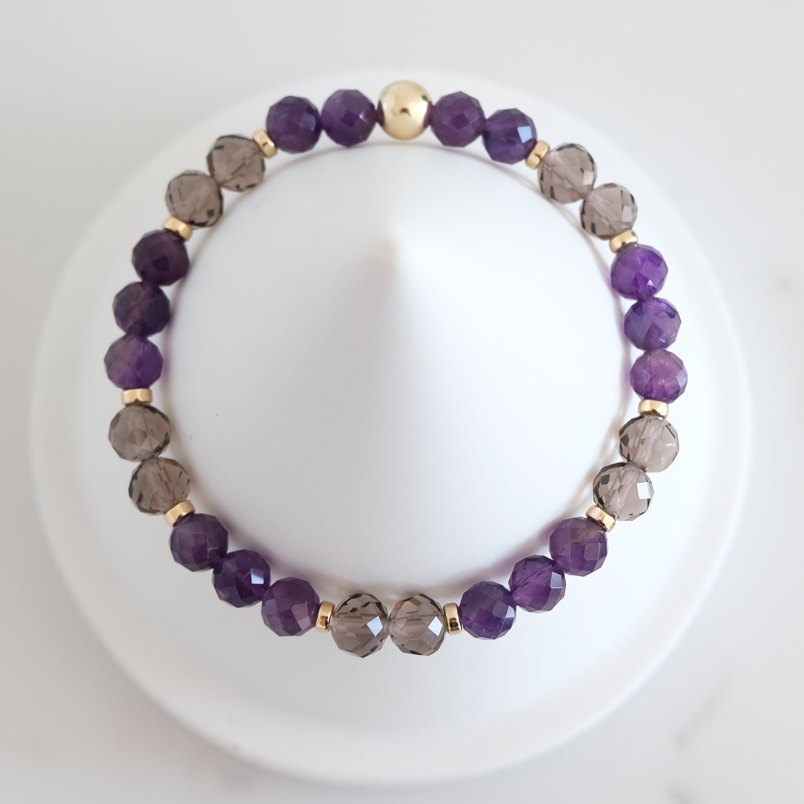 Amethyst and ice obsidian faceted crystal bracelet from above