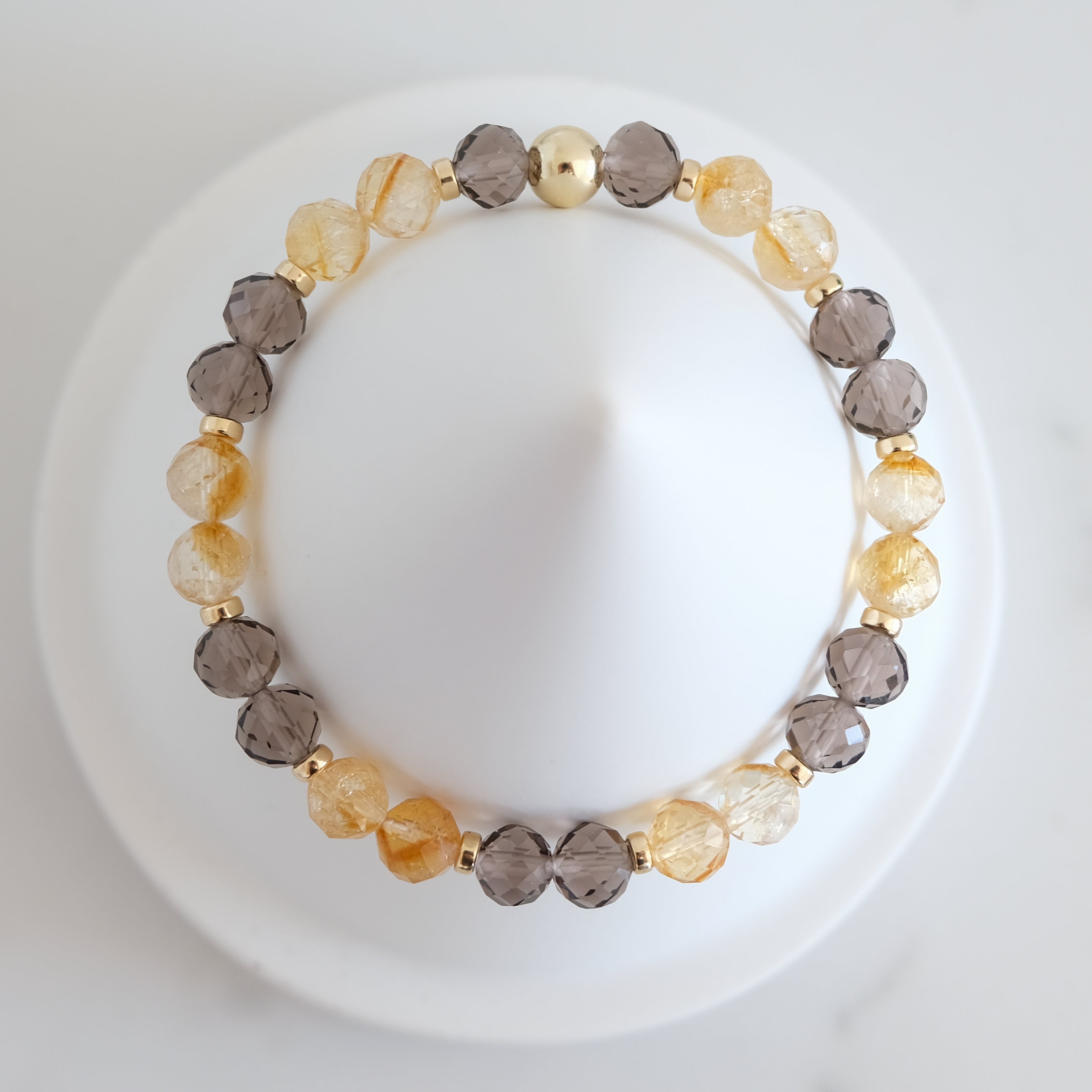 Citrine and Ice obsidian faceted crystal bracelet from above