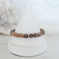 Black moonstone and sunstone gemstone bracelet with steel accessories