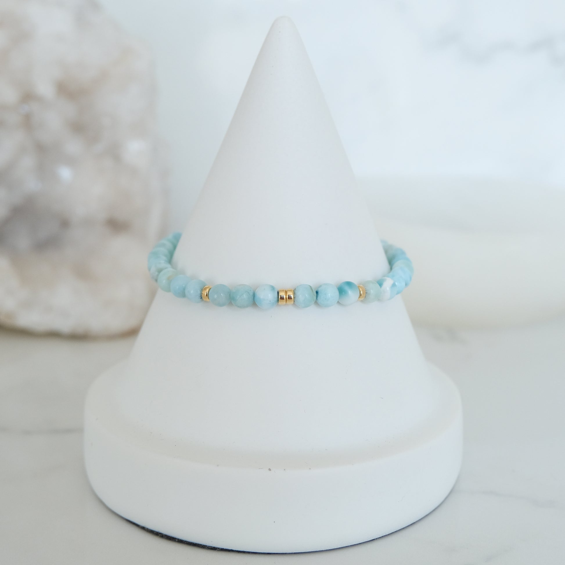 4mm larimar gemstone bracelet with gold accessories