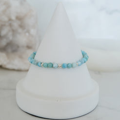 4mm larimar gemstone bracelet with silver accessories