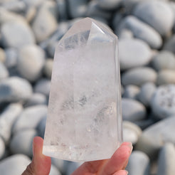 Large clear quartz crystal tower