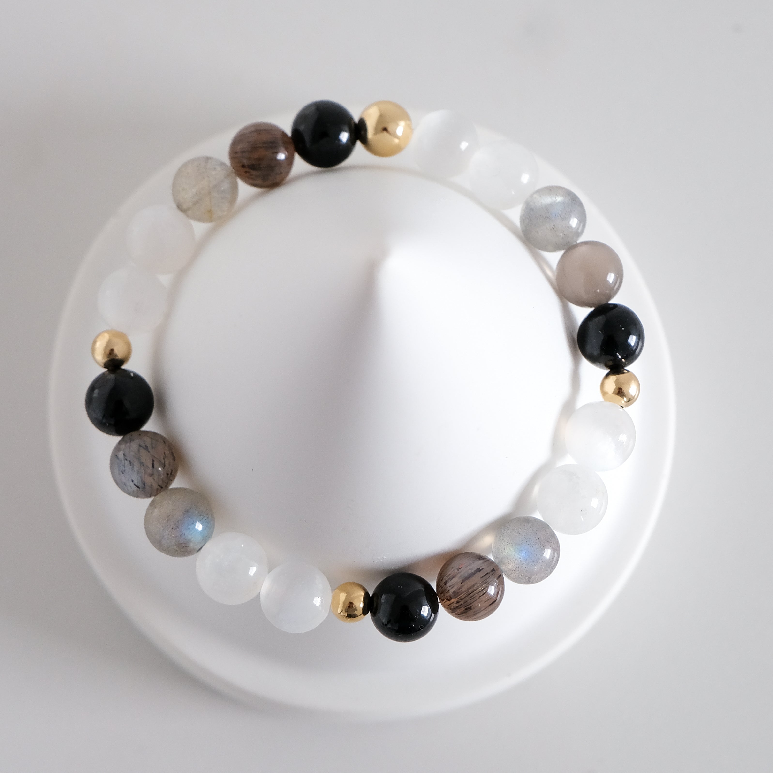 Moon phases crystal bracelet in gold from above