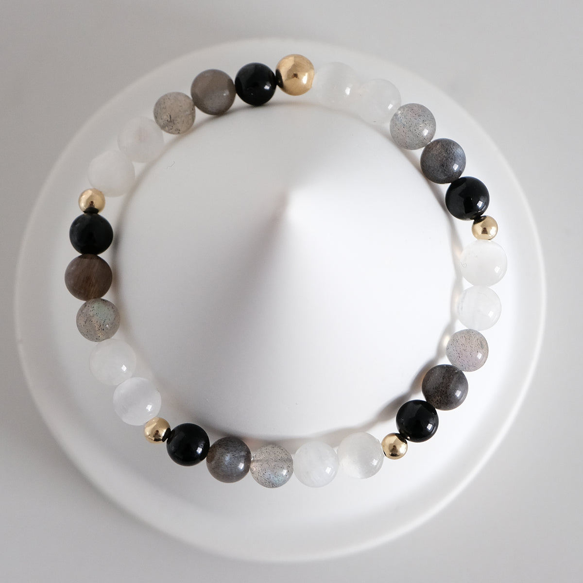Moon phases crystal bracelet in 6mm gold from above