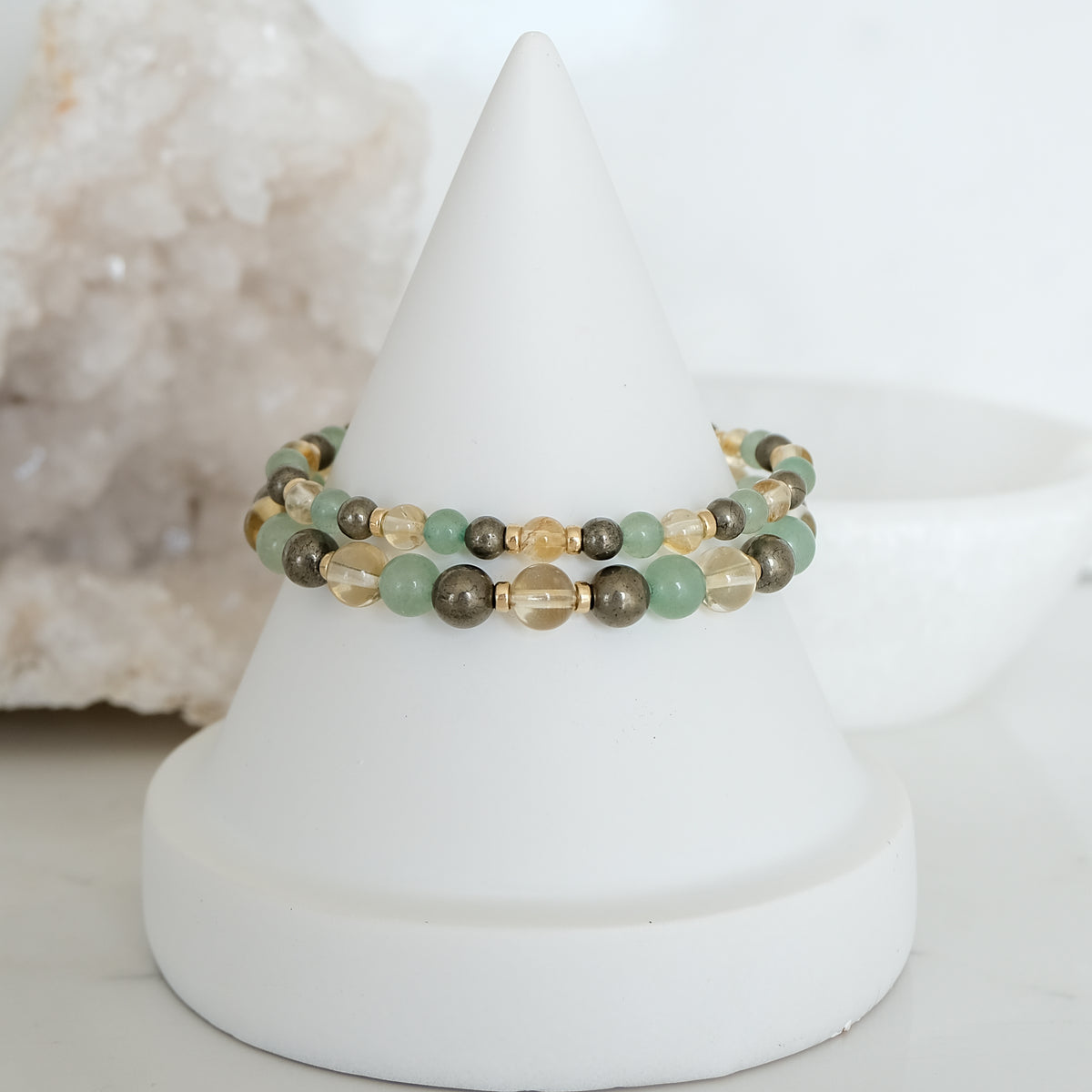 Abundance crystal bracelet in gold in both 6mm and 4mm from above