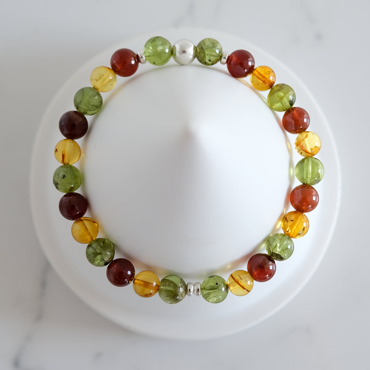 Inner power gemstone bracelet in silver from above