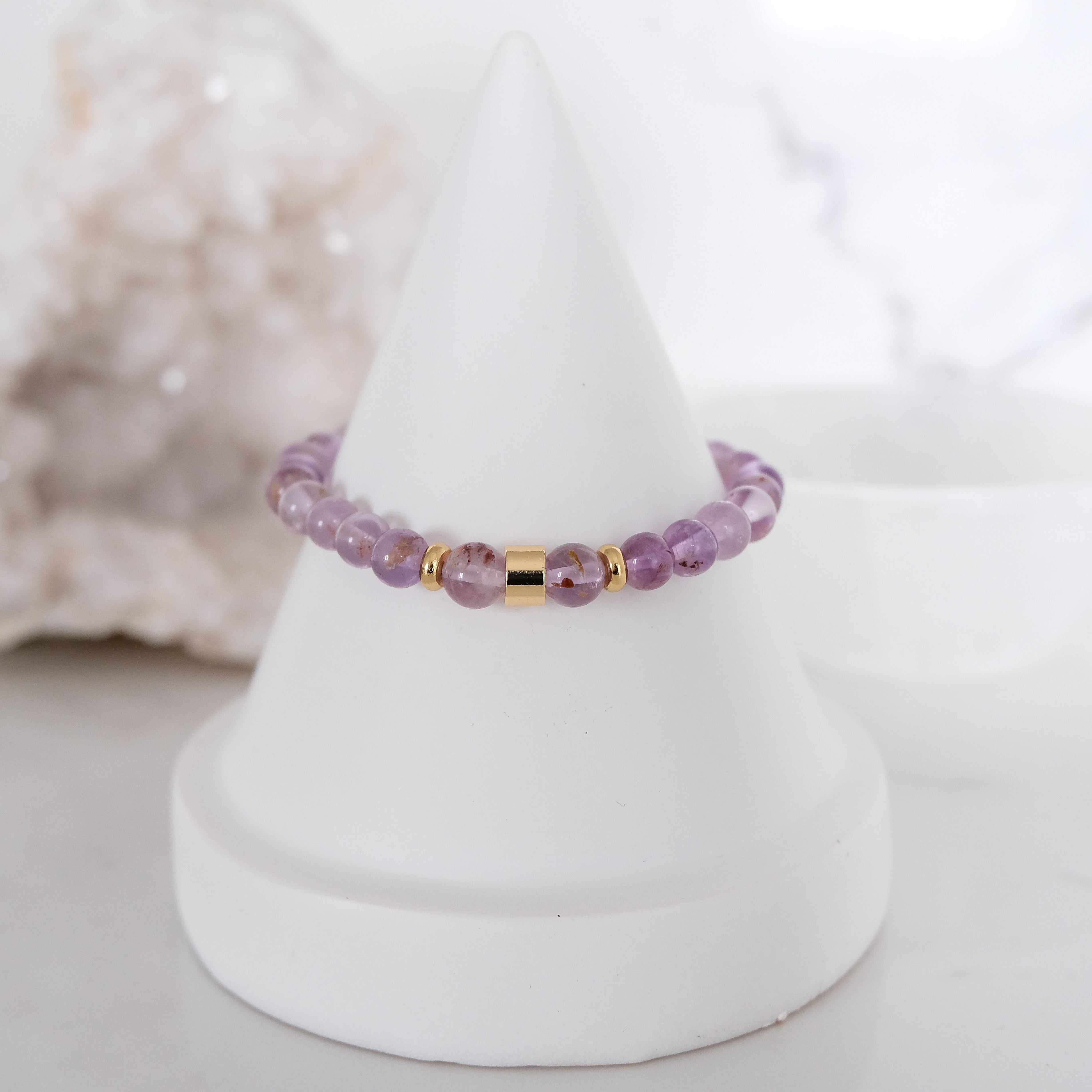 6mm Phantom amethyst gemstone bracelet sample sale in gold