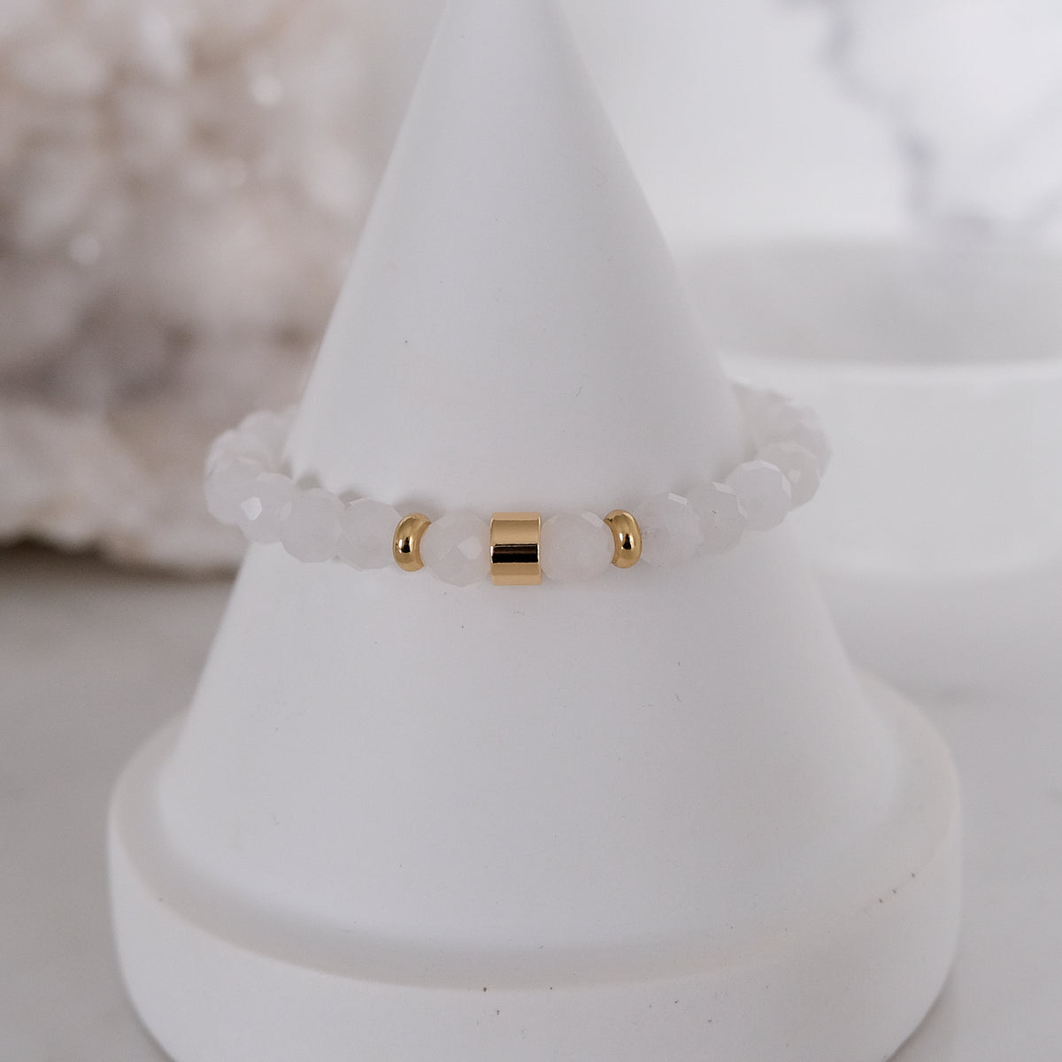 White jade faceted gemstone bracelet sample sale in gold