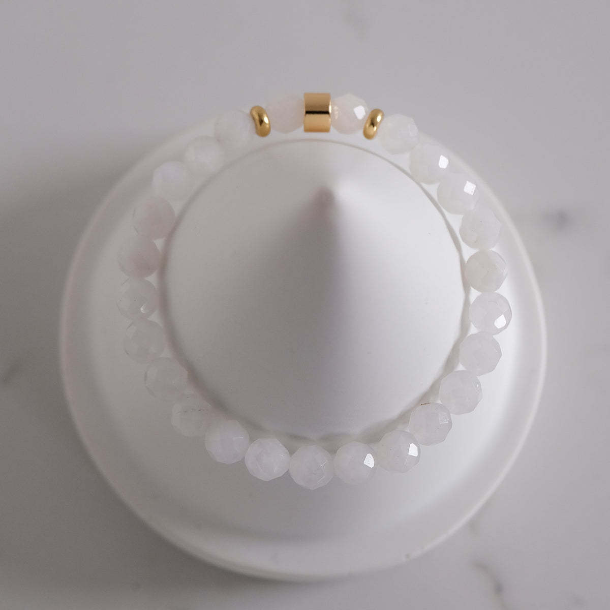 White jade faceted gemstone bracelet sample sale from above