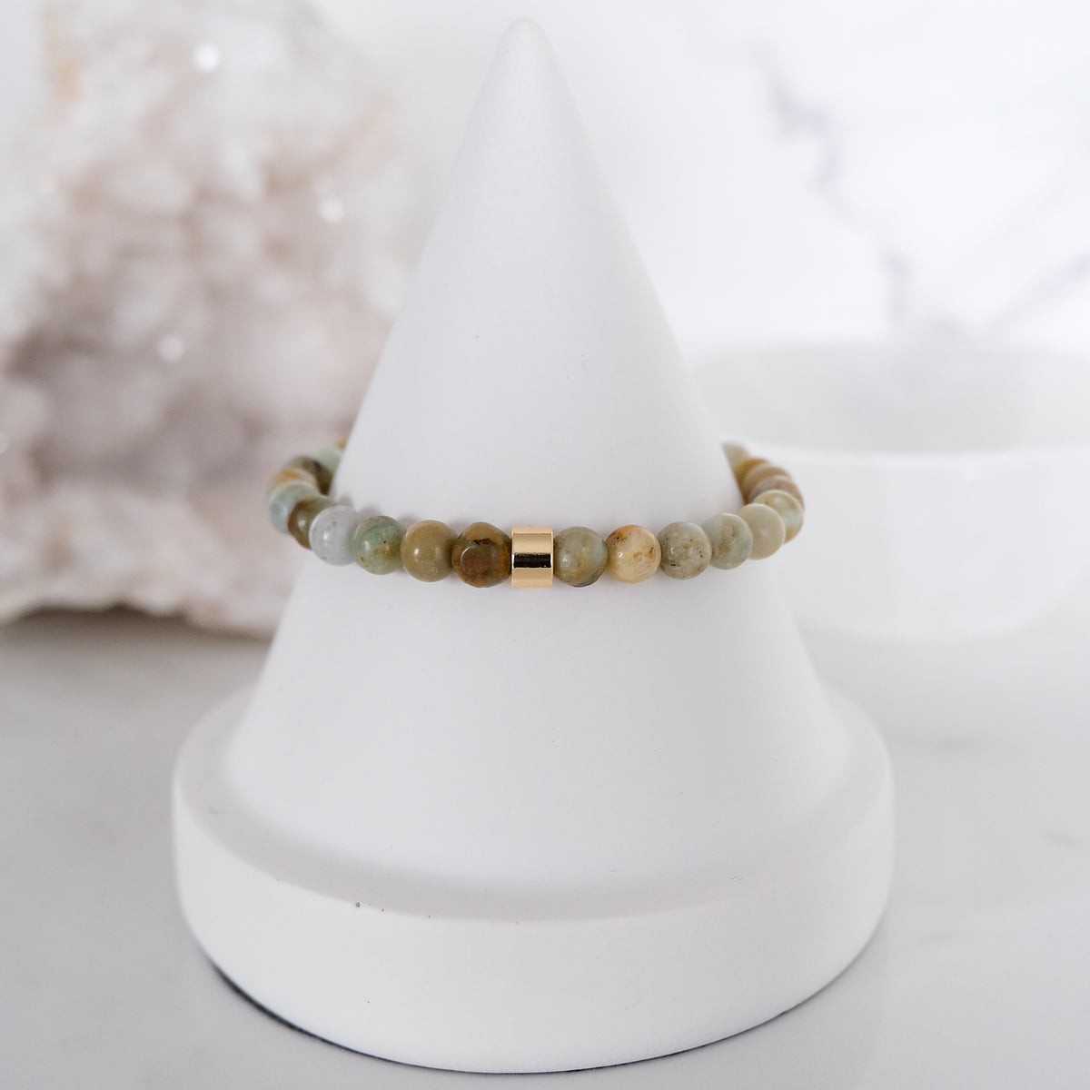 6mm green quartz gemstone bracelet sample sale in gold